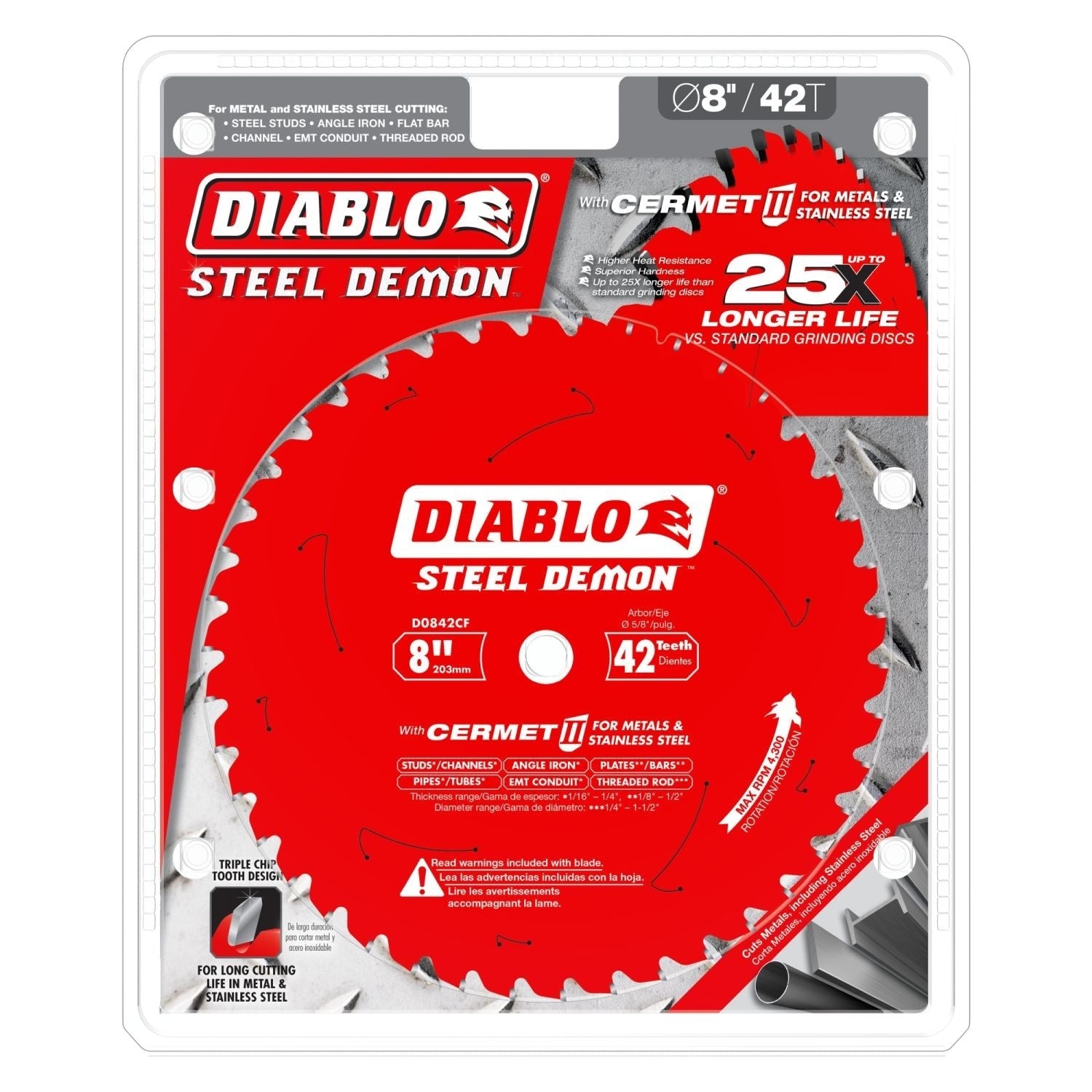 Diablo D0842CF 8-in. x 42-Teeth Steel Demon Cermet II Saw Blade for Thick Metal