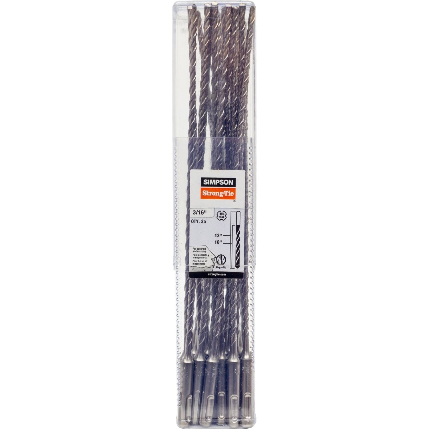 Simpson Strong-Tie MDPL01812-R25 3/16-in. x 12-in. SDS-plus Shank Drill Bit, 25-Pack