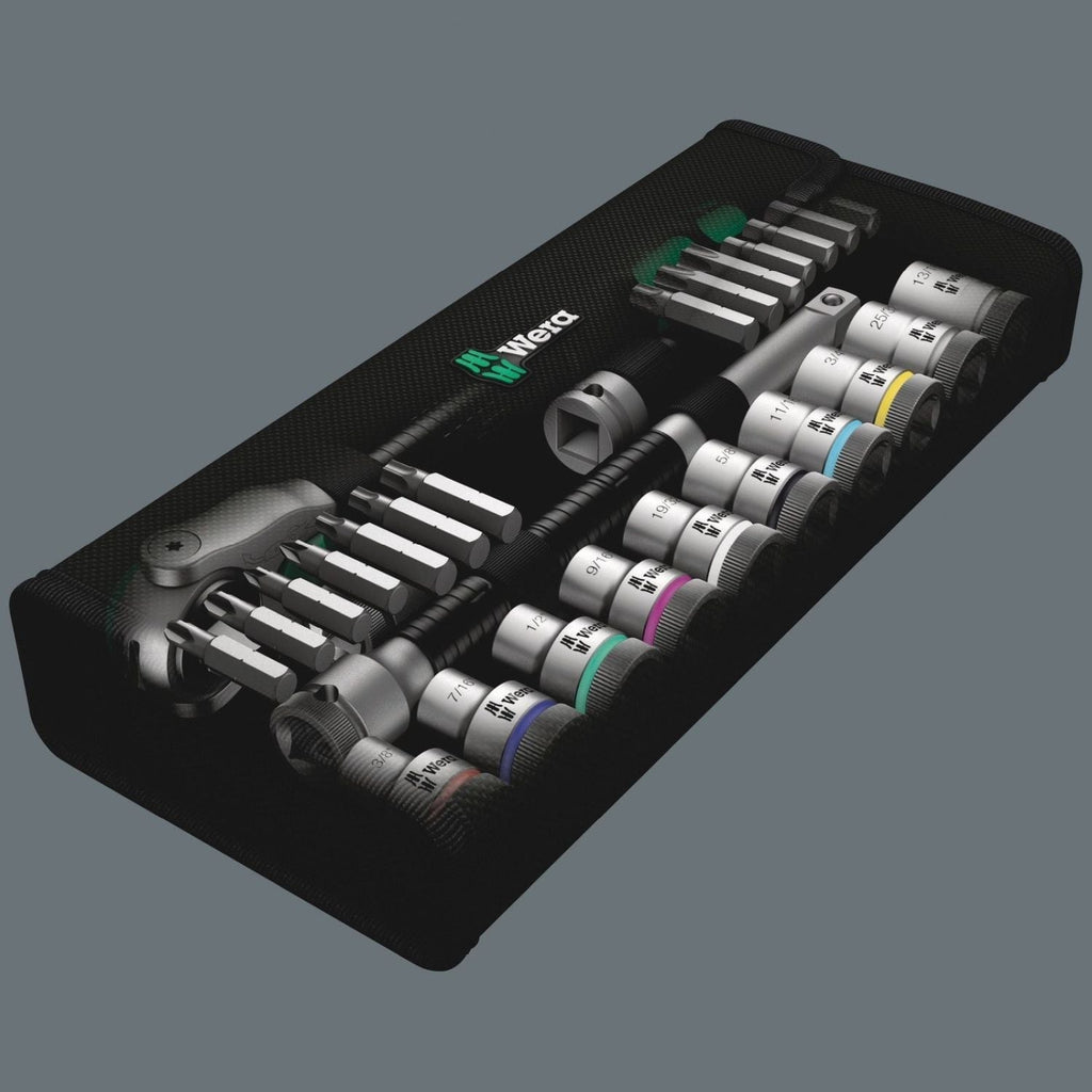 Wera 8100 Sc 9 Zyklop Speed Ratchet Set, 1/2-in. Drive, Imperial, 28-Pieces