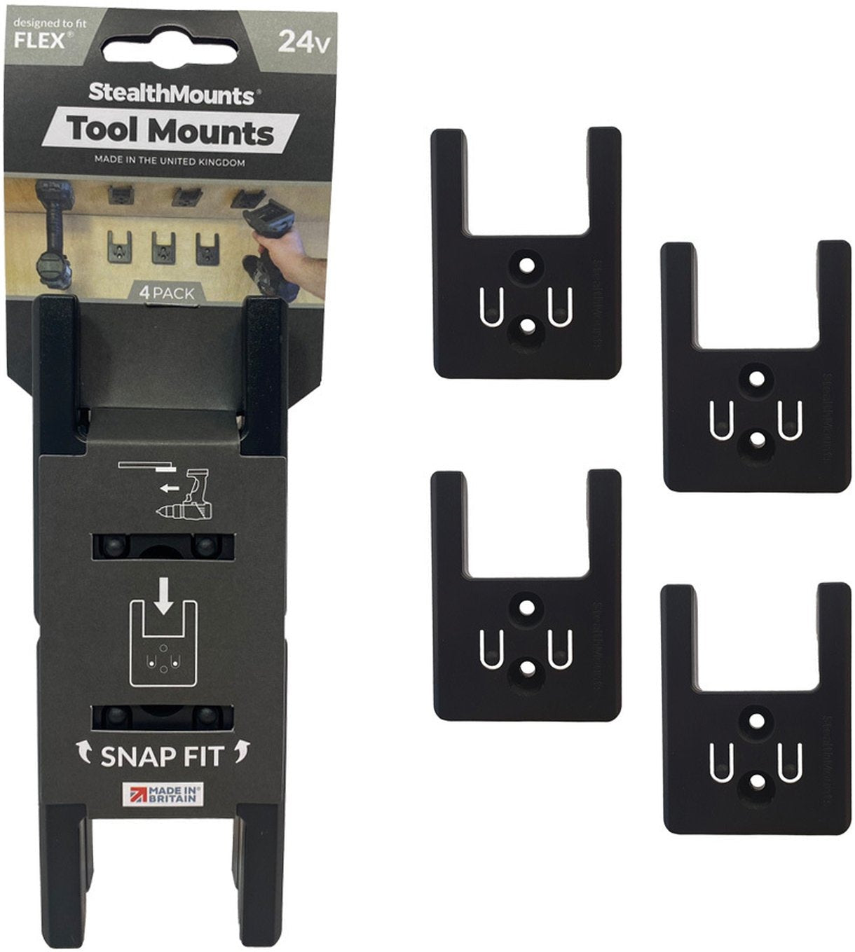 StealthMounts Tool Mounts for Flex 24V Black, 4-Pack