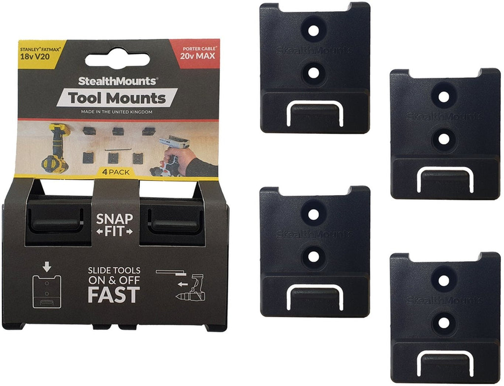 StealthMounts Tool Mounts for Stanley Fat Max, Porter Cable 18V Black, 4-Pack