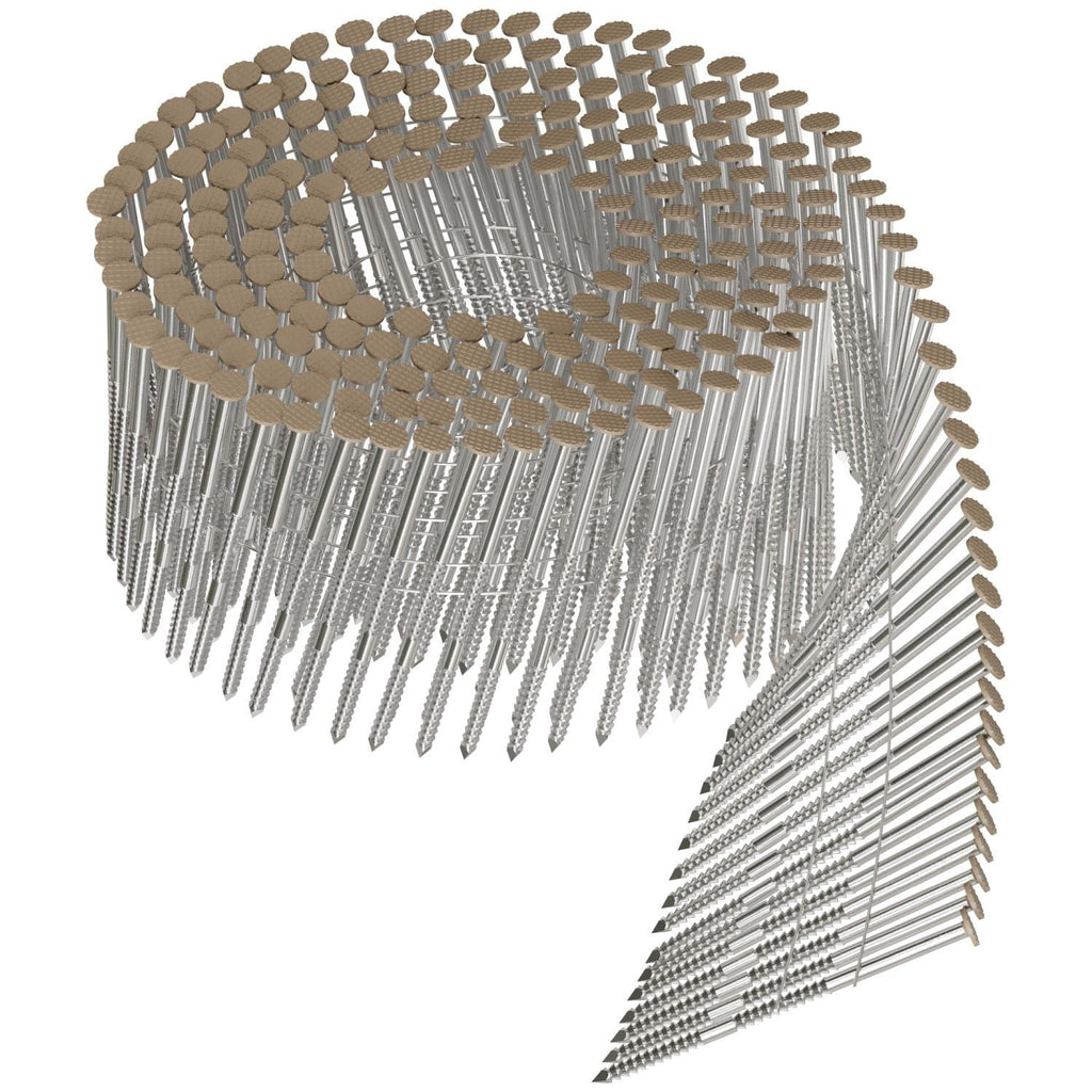 Simpson Strong-Tie S13A225CCT 15° Wire Coil, Painted Full Round Head, Ring-Shank Nail, 2-1/4-in. x .092-in. Type 304, Tan, 3600-Pack