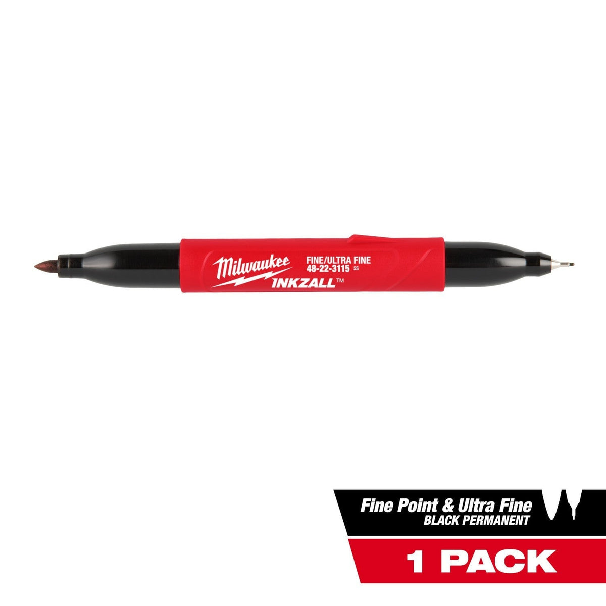 Milwaukee 48-22-3115 INKZALL Double-Sided Ultra Fine & Fine Point Black Jobsite Marker