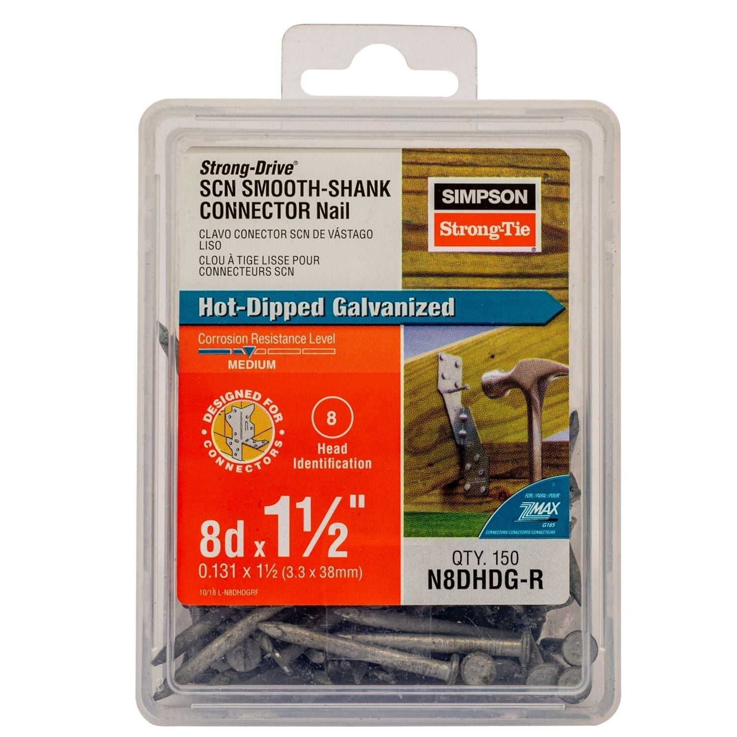 Simpson Strong-Tie Strong-Drive SCN SMOOTH-SHANK CONNECTOR Nail, 1-1/2-in. x 0.131-in. HDG, 150-Pack (N8DHDG-R)