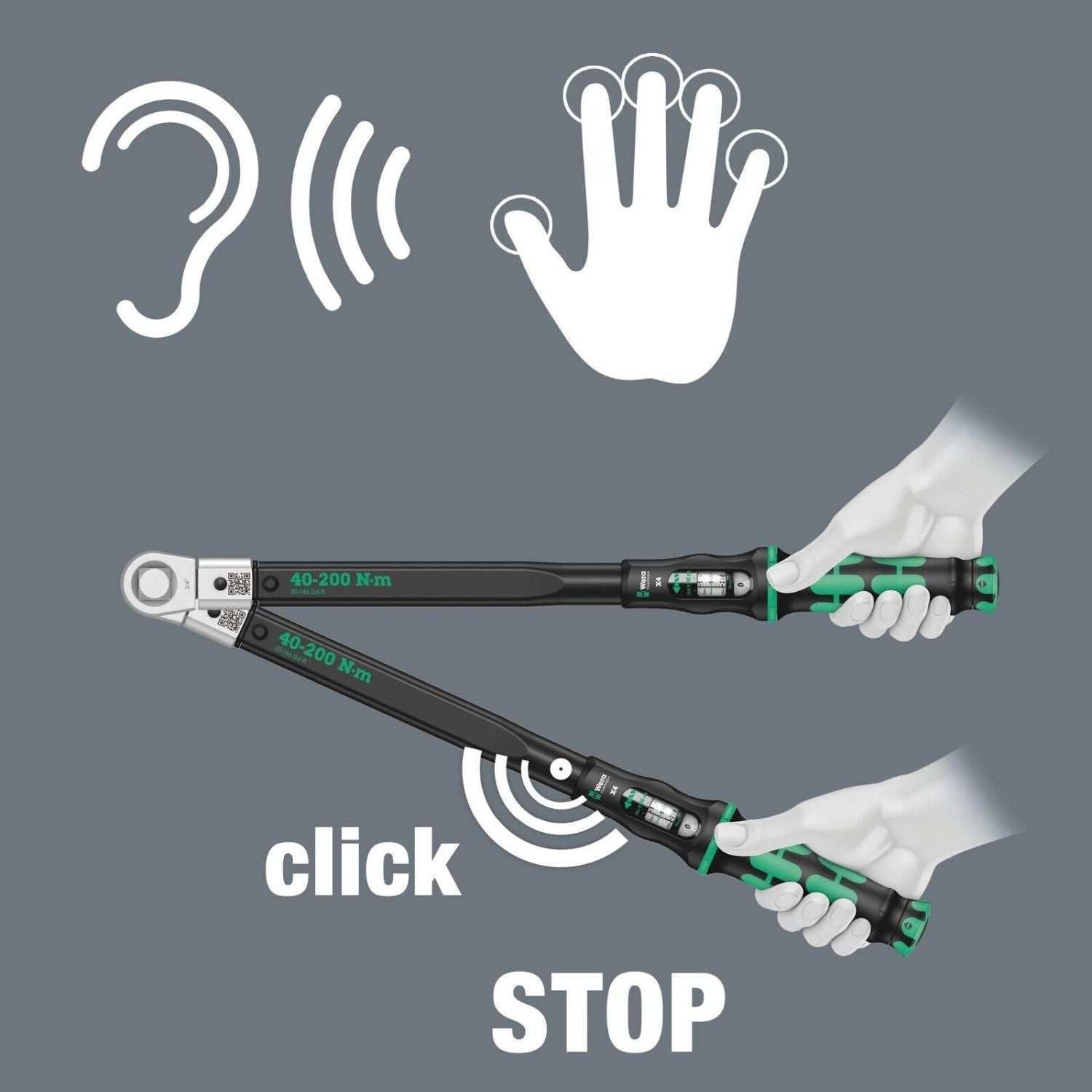 Wera Click-Torquex4 Torque Wrench For Insert Tools, 40-200 Nm, 14X18x40-200 Nm