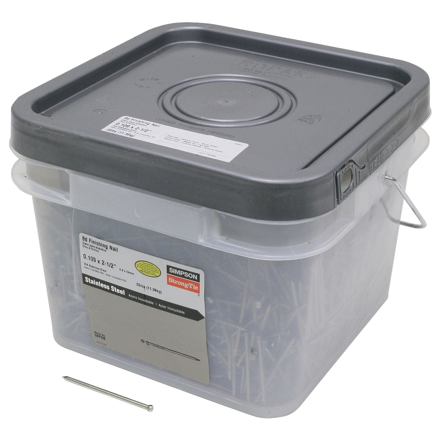 Simpson Strong-Tie S8FNB Finishing Nail, 2-1/2-in. x .113-in. Type 304 Stainless Steel, 25-lb.