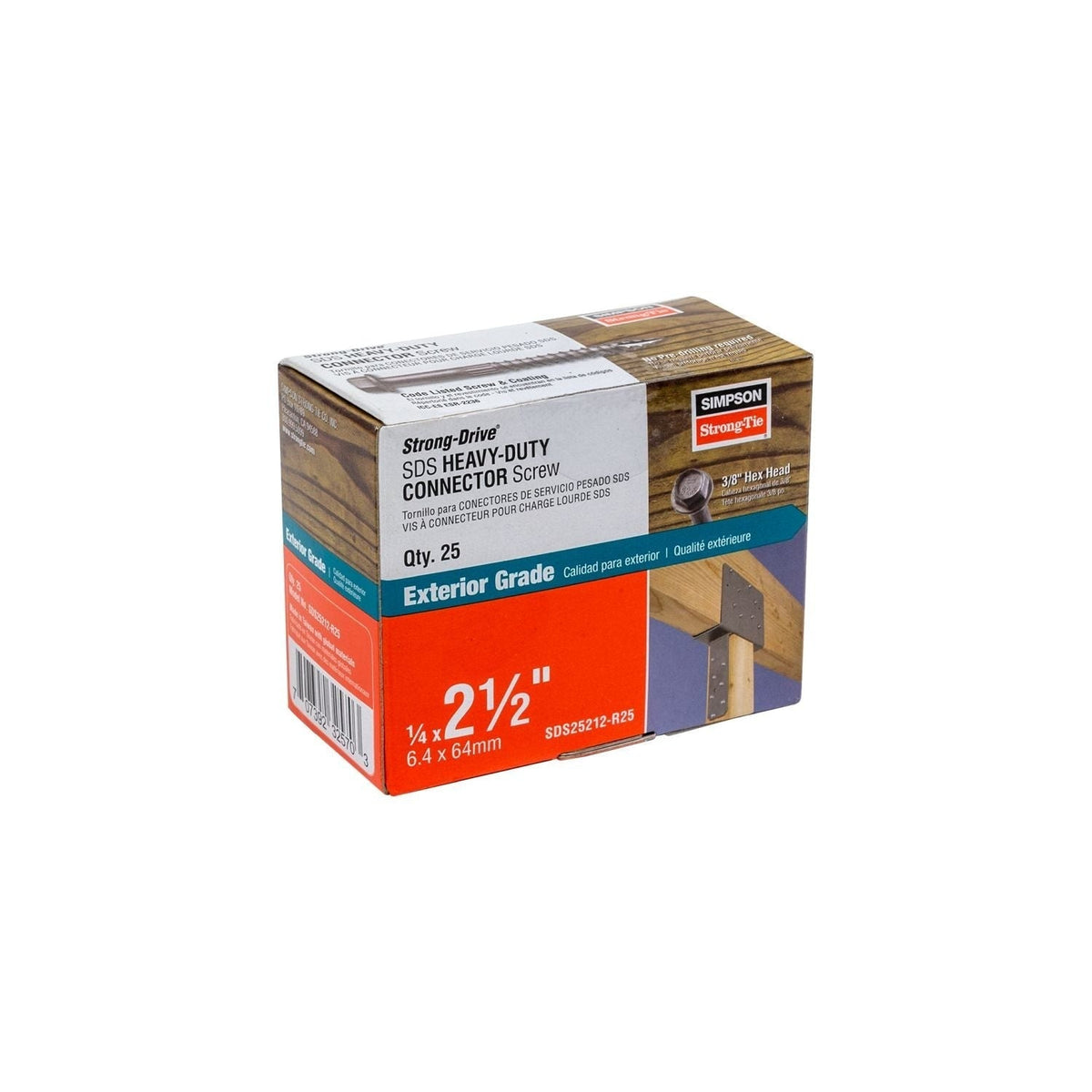 Simpson Strong-Tie SDS25212-R25 Strong-Drive SDS HEAVY-DUTY CONNECTOR Screw, 1/4-in. x 2-1/2-in. DB Coating, 25-Pack