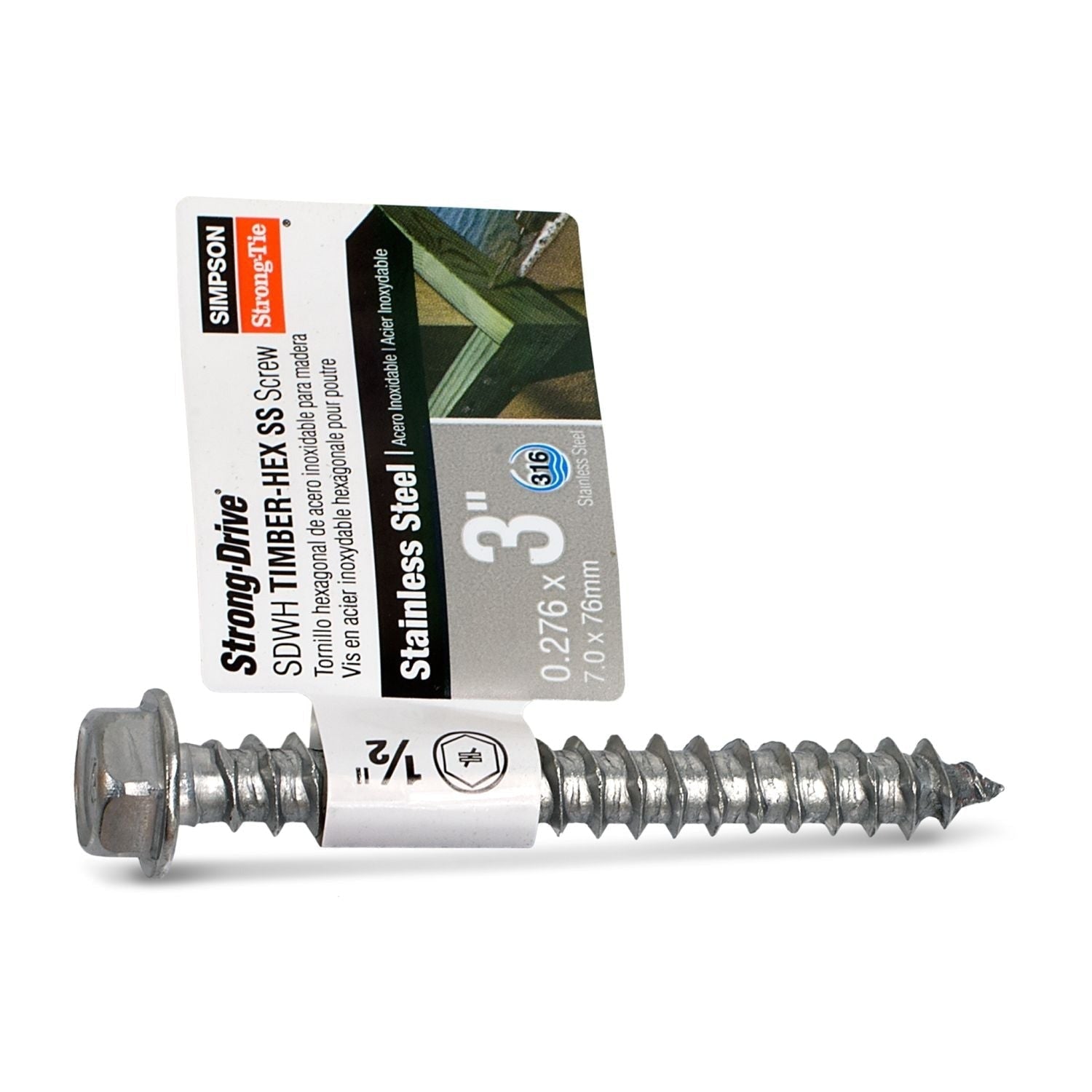 Simpson Strong-Tie SDWH27300SS-RP1 Strong-Drive SDWH TIMBER-HEX SS Screw, 0.275-in. x 3-in. 1/2 Hex, Type 316