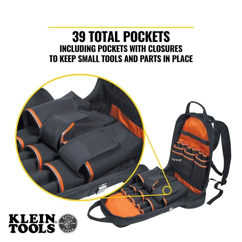 Klein 55421BP14 Tradesman Pro Tool Bag Backpack, 39 Pockets, Black, 14-Inch with Pro Folding Hex Key Set (PROMO)