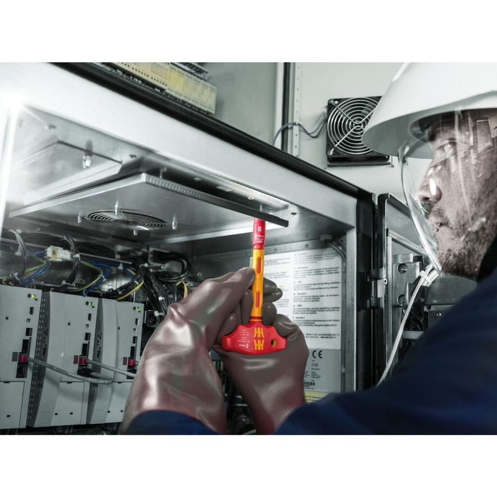 Wera 410 I VDE A Ra Vde-insulated T-Handle Adapter Screwdriver With Ratchet Functionality For 1/4-in. Sockets, 1/4-in.x130-mm.