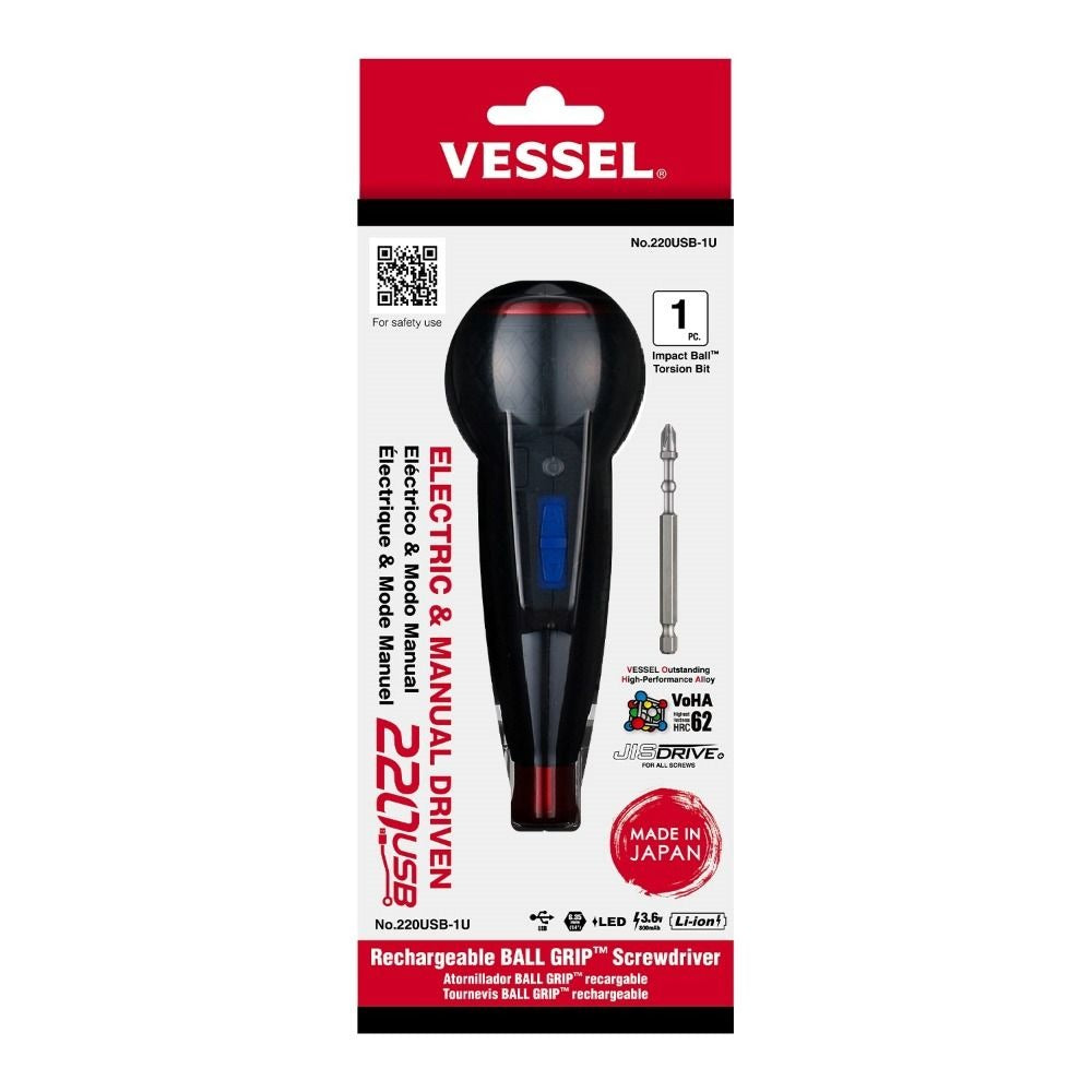 Vessel 220USB1U "Power Promotion" e-Assist USB Rechargeable Screwdriver w/ 11-Pc Bit Set + Ball Grip Holder