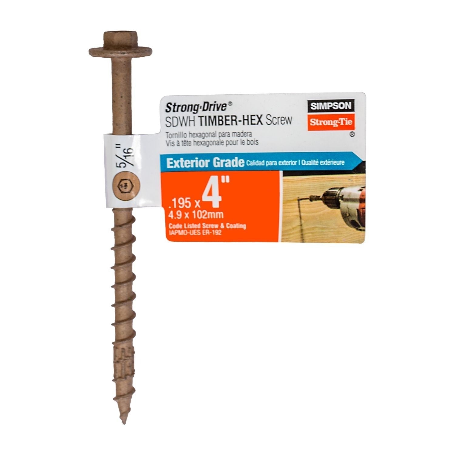 Simpson Strong-Tie SDWH19400DB-RP1 Strong-Drive SDWH TIMBER-HEX Screw, 0.195-in. x 4-in. 5/16 Hex, DB Coating
