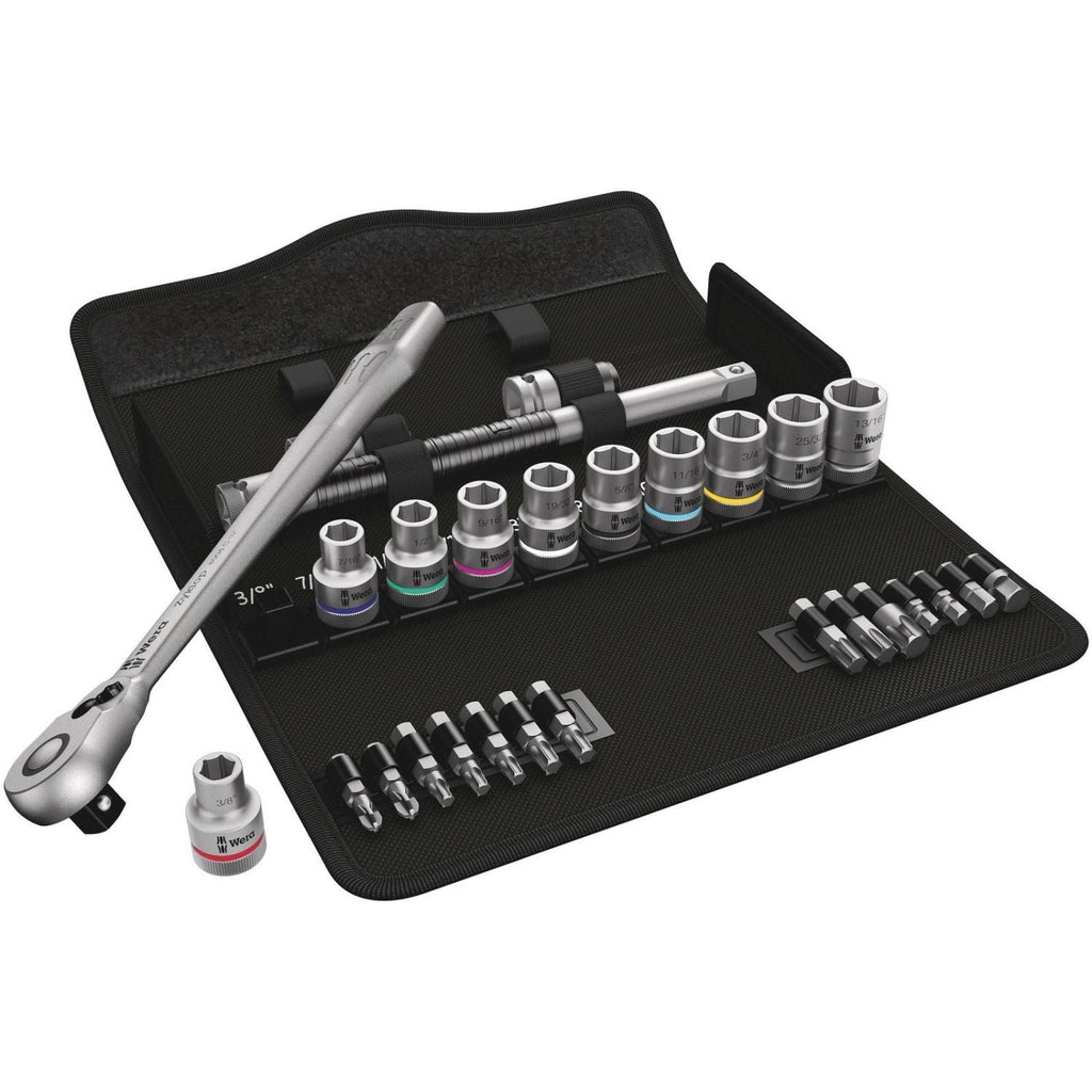 Wera 8100 Sc 11 Zyklop Metal Ratchet Set With Switch Lever, 1/2-in. Drive, Imperial, 28-Pieces
