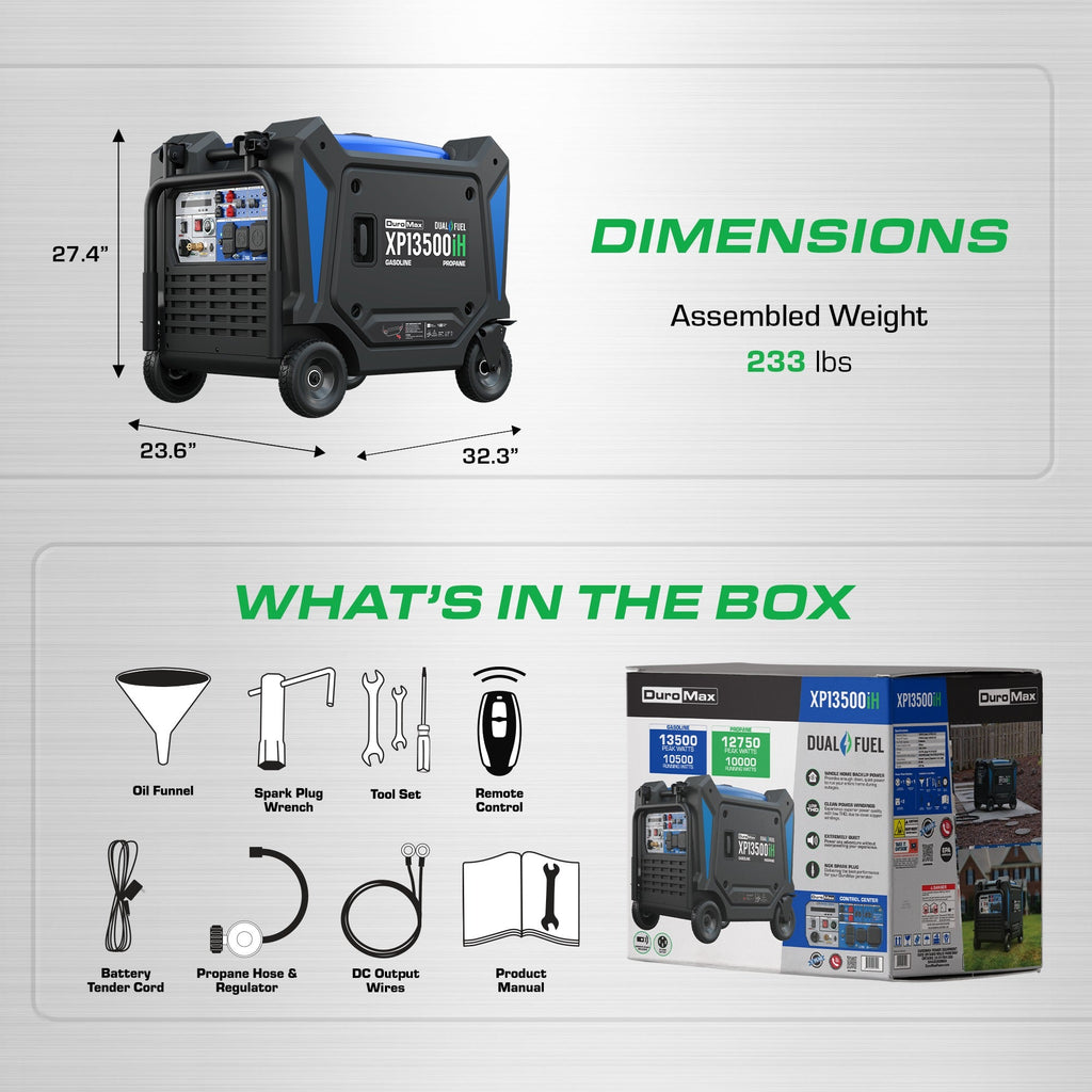 DuroMax XP13500iH 13,500-Watt 550cc Dual Fuel Portable Inverter Generator with CO Alert (XP13500iH)