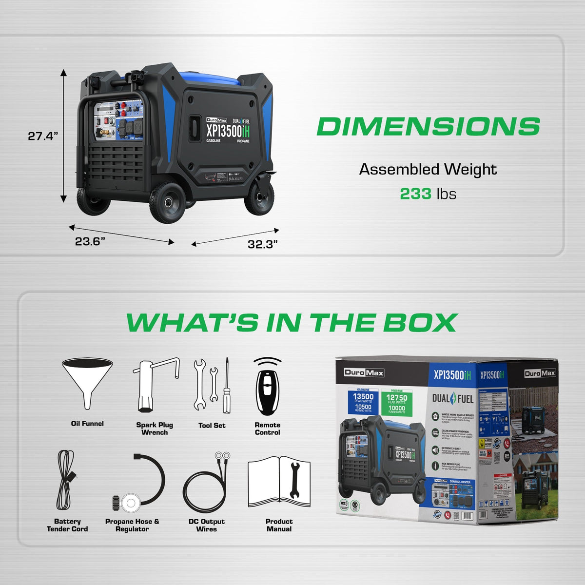 DuroMax XP13500iH 13,500-Watt 550cc Dual Fuel Portable Inverter Generator with CO Alert (XP13500iH)