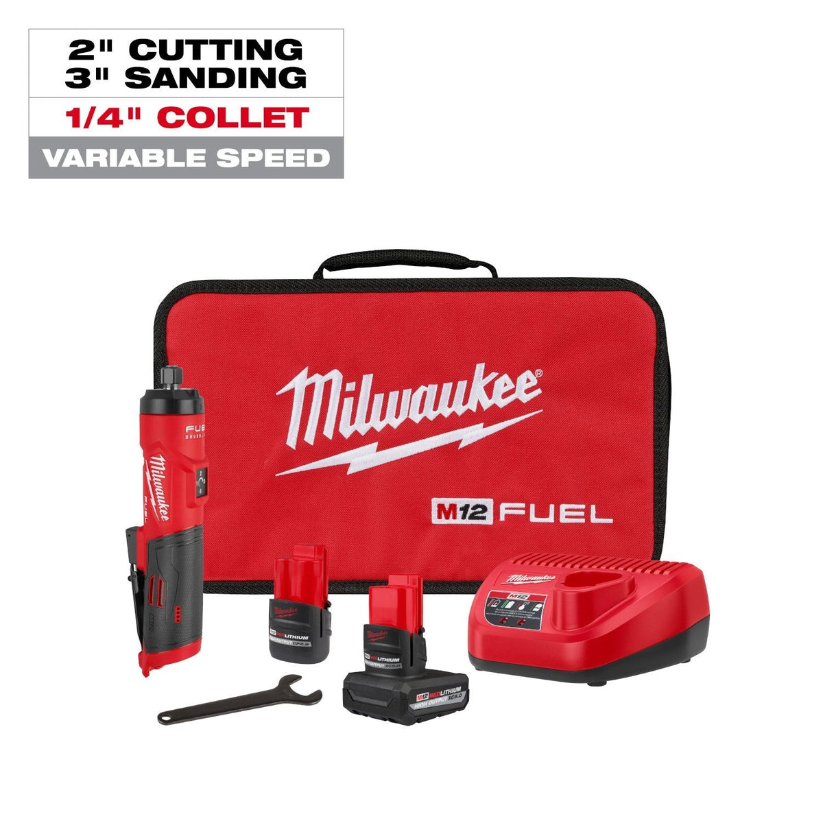 Milwaukee M12 FUEL 1/4-in. Straight Die Grinder 2.5Ah Kit (3486-22)