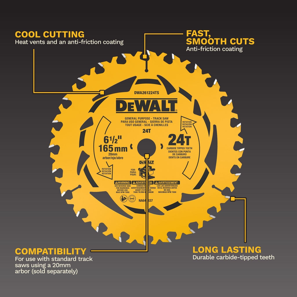 DEWALT 6-1/2-in. 24-Tooth General Purpose Track Saw Blade (DWA261224TS)