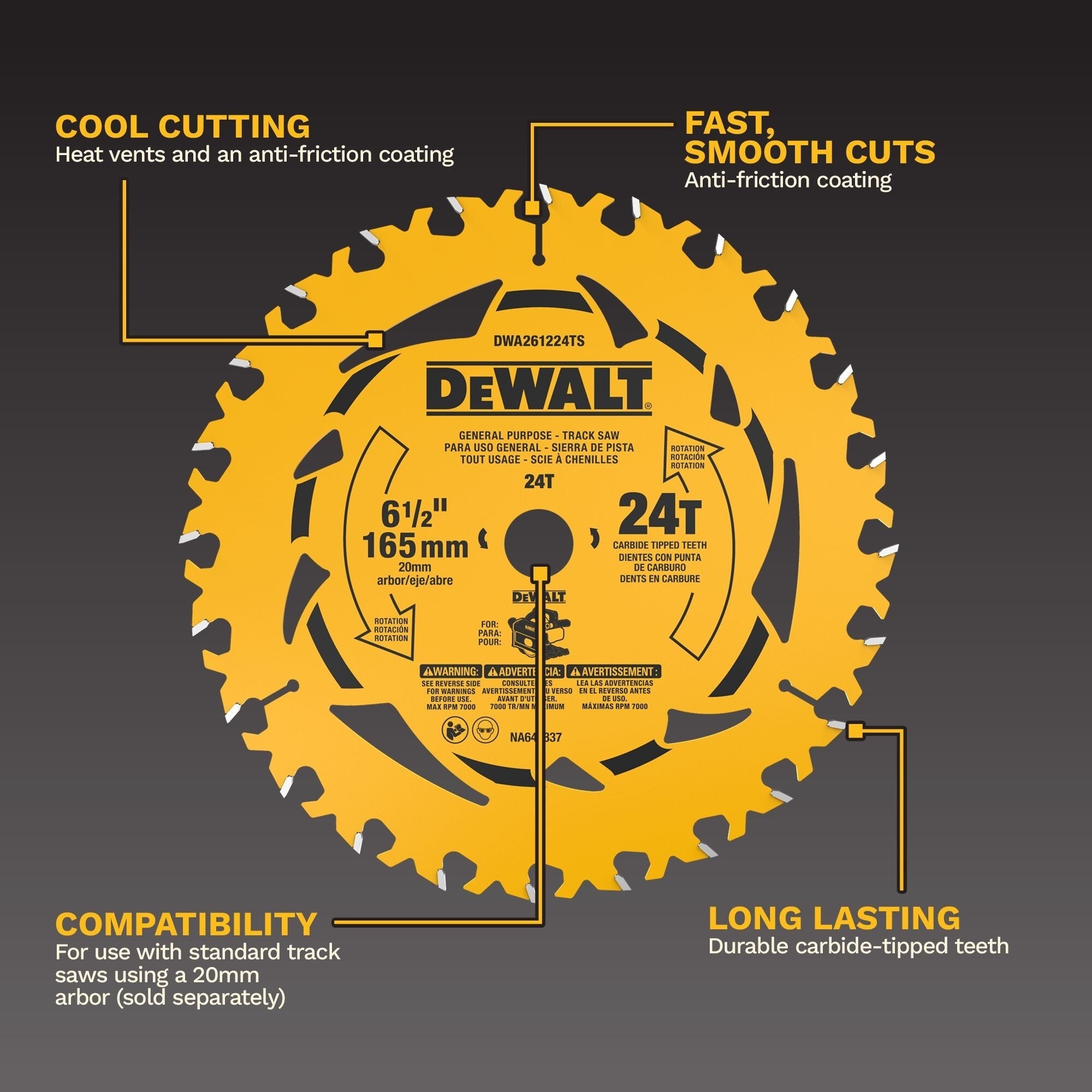DEWALT 6-1/2-in. 24-Tooth General Purpose Track Saw Blade (DWA261224TS)
