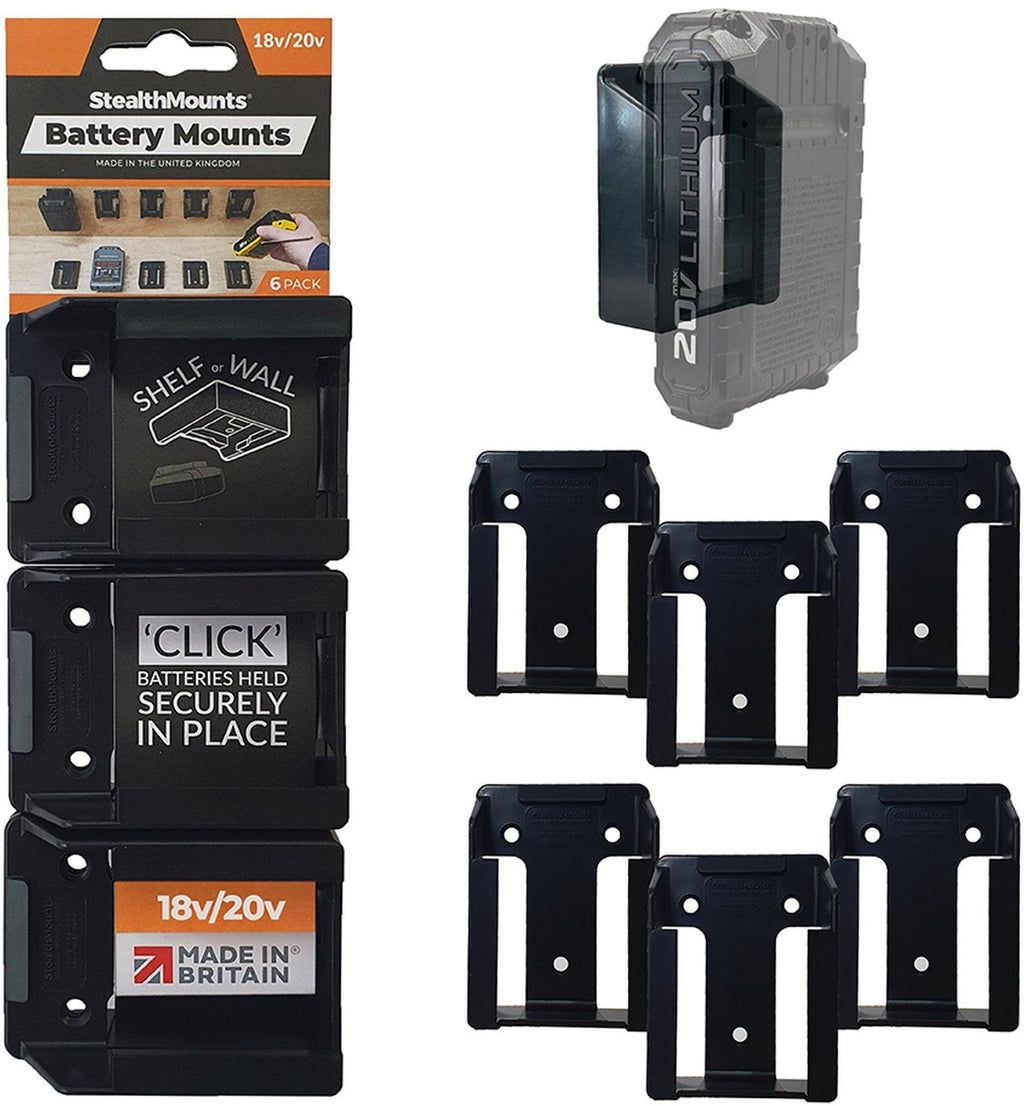 StealthMounts Battery Mounts for Stanley Fat Max, Black & Decker & Porter Cable 18V Black, 6-Pack