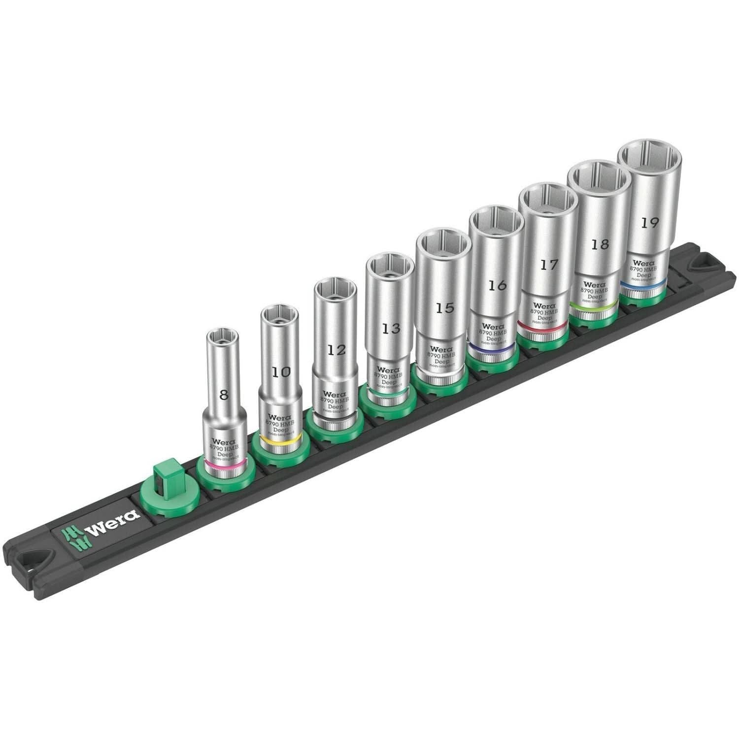 Wera Magnetic Socket Rail B Deep 1 Socket Set, 3/8-in. Drive, 9-Pieces