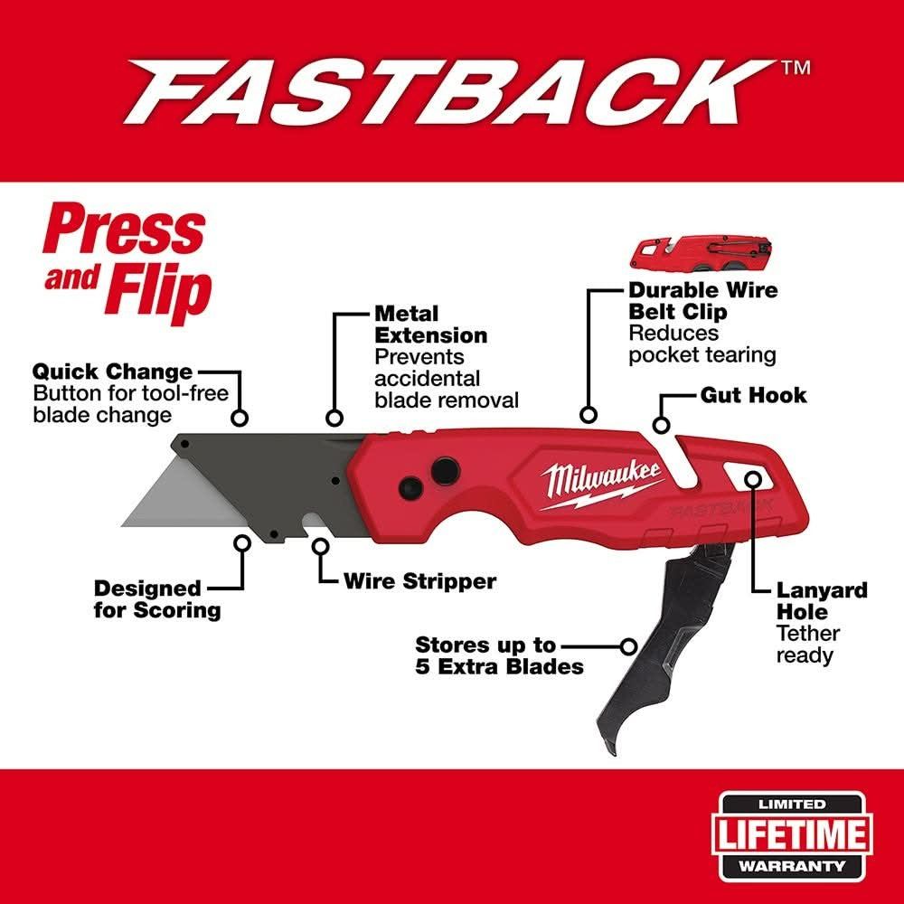 Milwaukee 48-22-1504 Fastback Folding Utility Knife And Blades Set