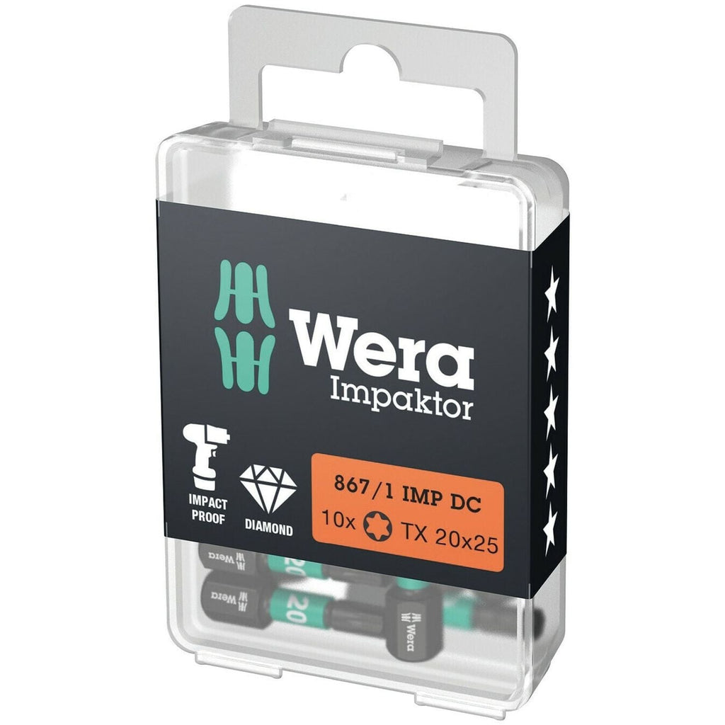 Wera 867/1 Imp Dc Torx Diy Impaktor Bit, Torx 20x25-mm., 10-Pieces