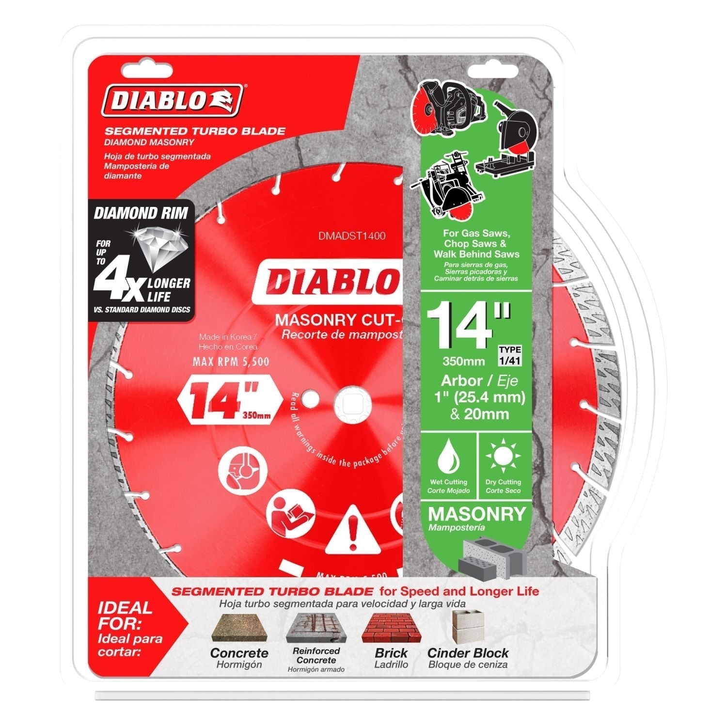 Diablo DMADST1400 14 in. Diamond Segmented Turbo Cut-Off Discs for Masonry