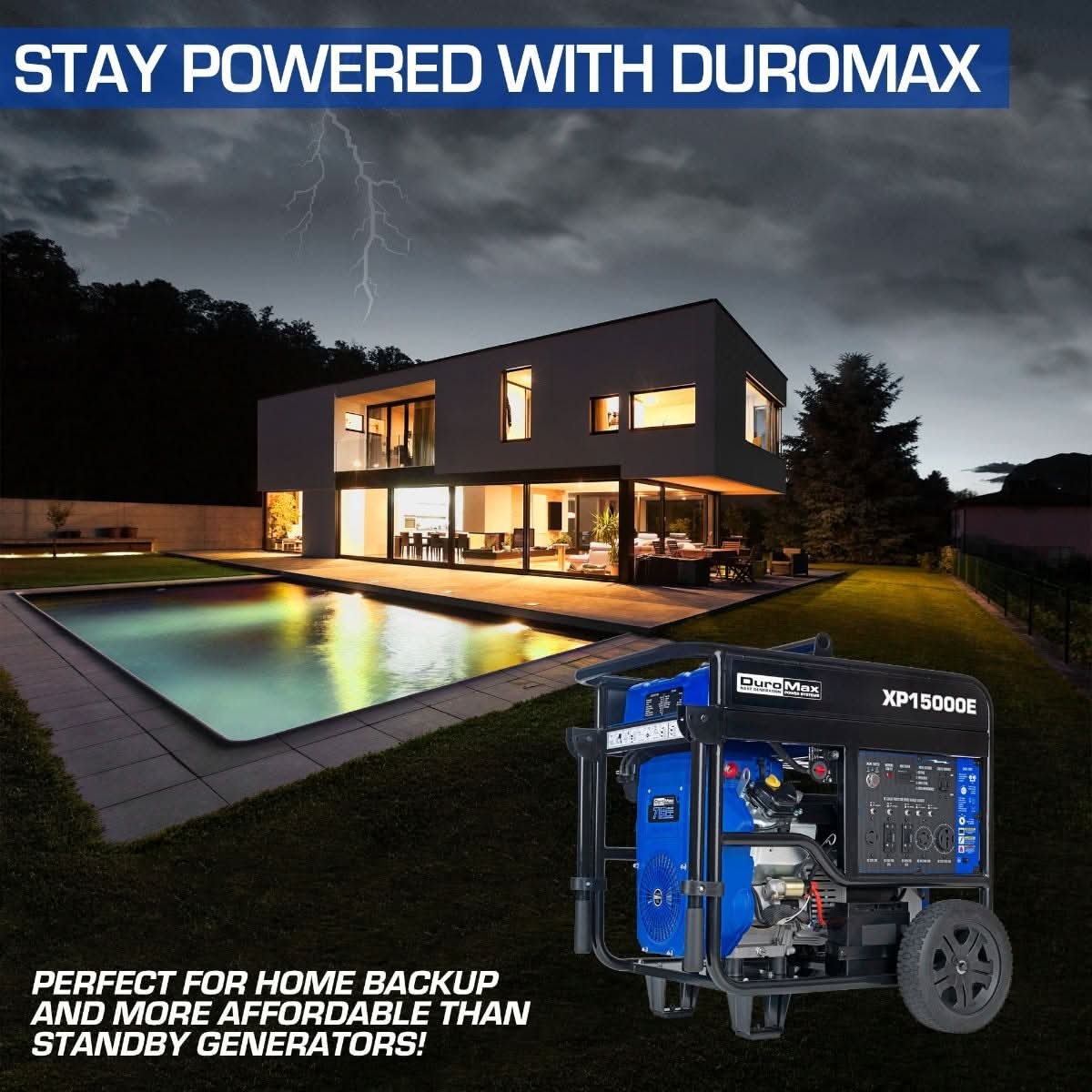 DuroMax XP15000E 15,000-Watt 713cc V-Twin Gas Powered Electric Start Portable Generator