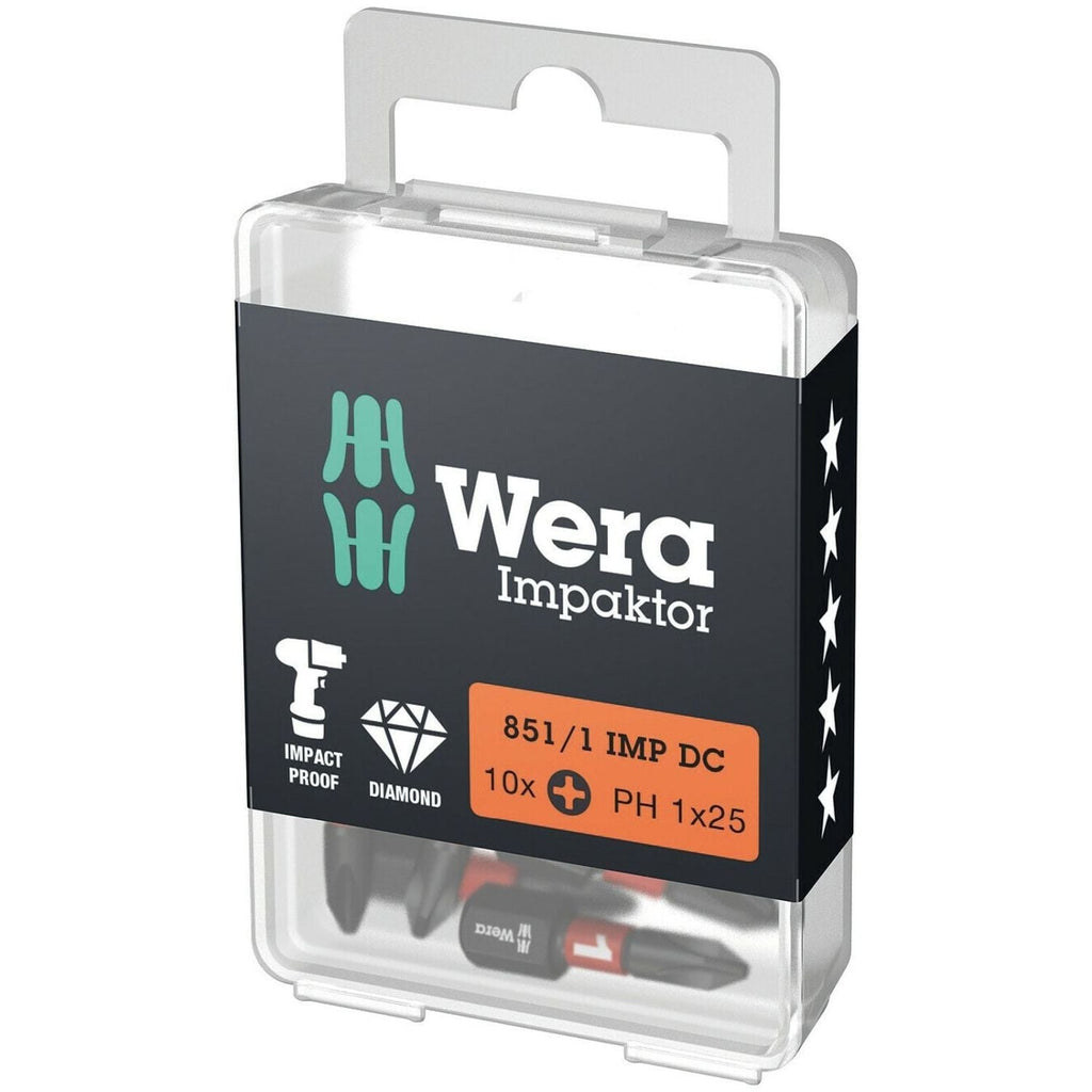 Wera 851/1 Imp Dc Ph Diy Impaktor Ph Bit, Ph 1x25-mm., 10-Pieces