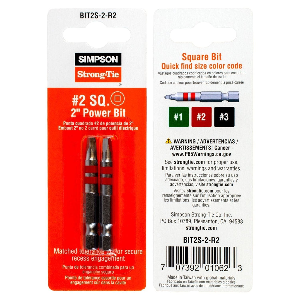 Simpson Strong-Tie BIT2S-2-R2 #2 Square-Drive 2-in. Power Bit, 2-Pack