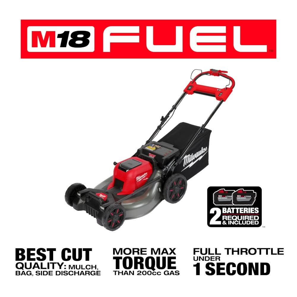 Milwaukee 2823-22HD M18 FUEL 21" Self-Propelled Dual Battery Mower with Cover + 2 M18 REDLITHIUM HIGH OUTPUT HD12.0 Battery Packs