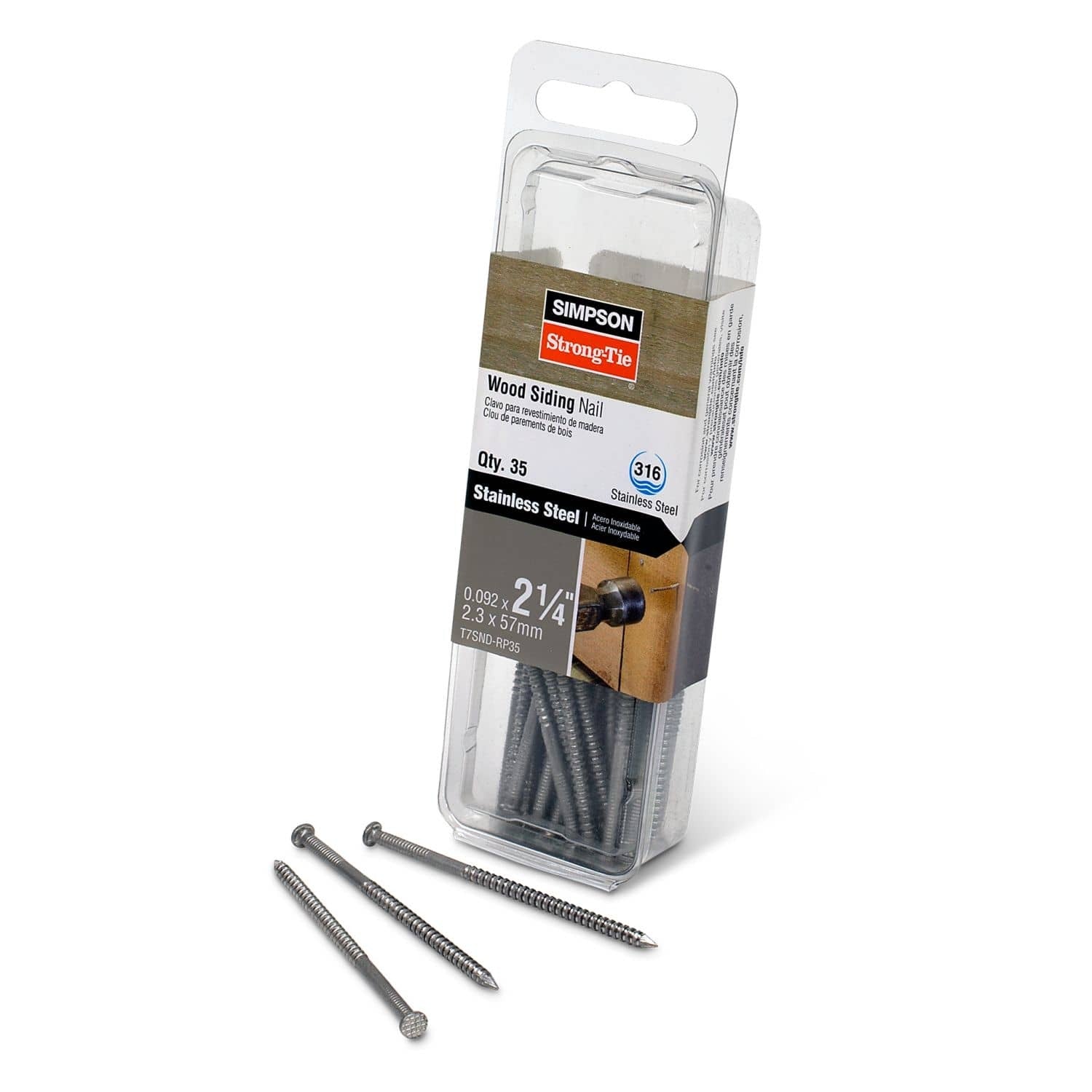 Simpson Strong-Tie T7SND-RP35 Wood Siding Nail, 2-1/4-in. x .092-in. Type 316 Stainless Steel, 35-Pack