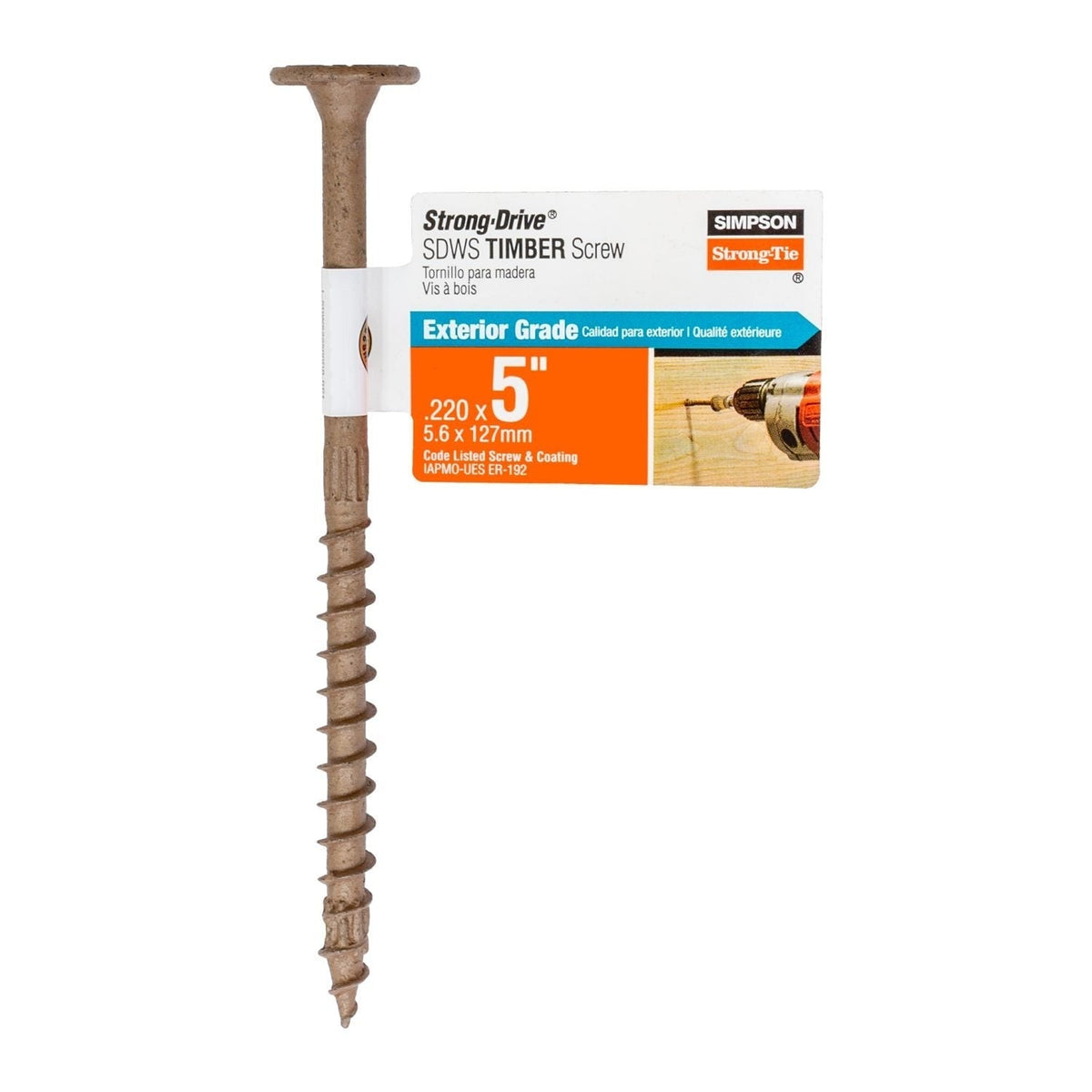 Simpson Strong-Tie SDWS22500DB-RP1 Strong-Drive SDWS TIMBER Screw (Exterior Grade), 0.220-in. x 5-in. T40, Tan