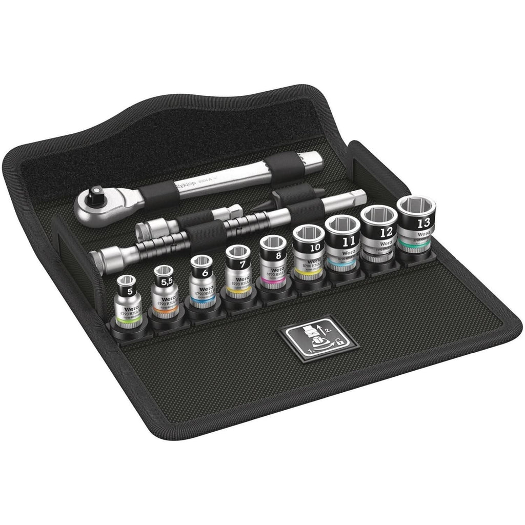 Wera 8100 Sa 12 Hf Zyklop Metal Ratchet Set With Switch Lever, 1/4-in. Drive, Metric, 13-Pieces