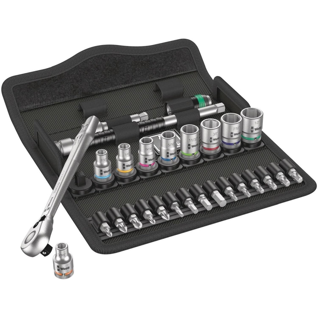 Wera 8100 Sa 11 Zyklop Metal Ratchet Set With Switch Lever, 1/4-in. Drive, Imperial, 28-Pieces