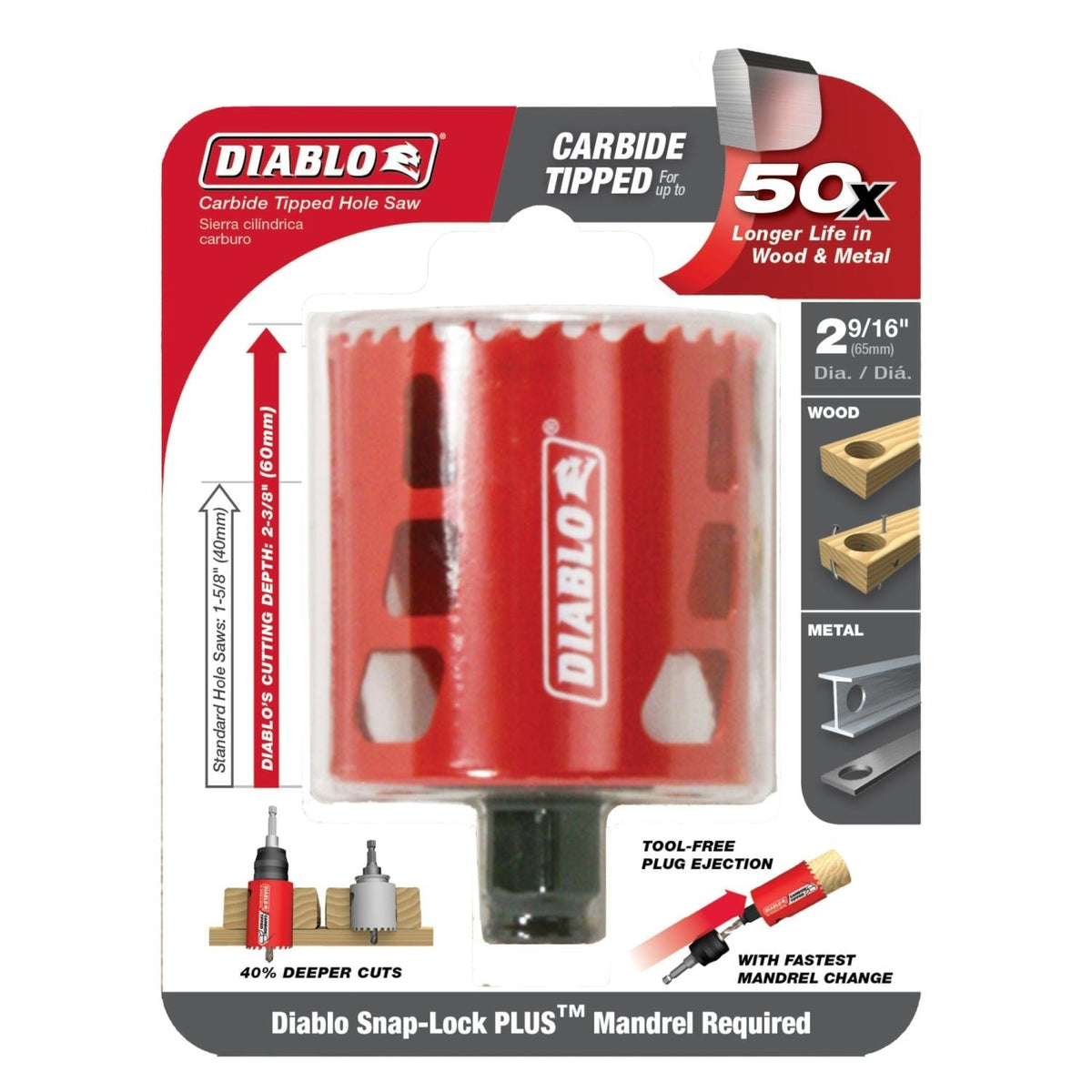 Diablo DHS2563CT 2-9/16 Inch Carbide-Tipped Wood & Metal Holesaw