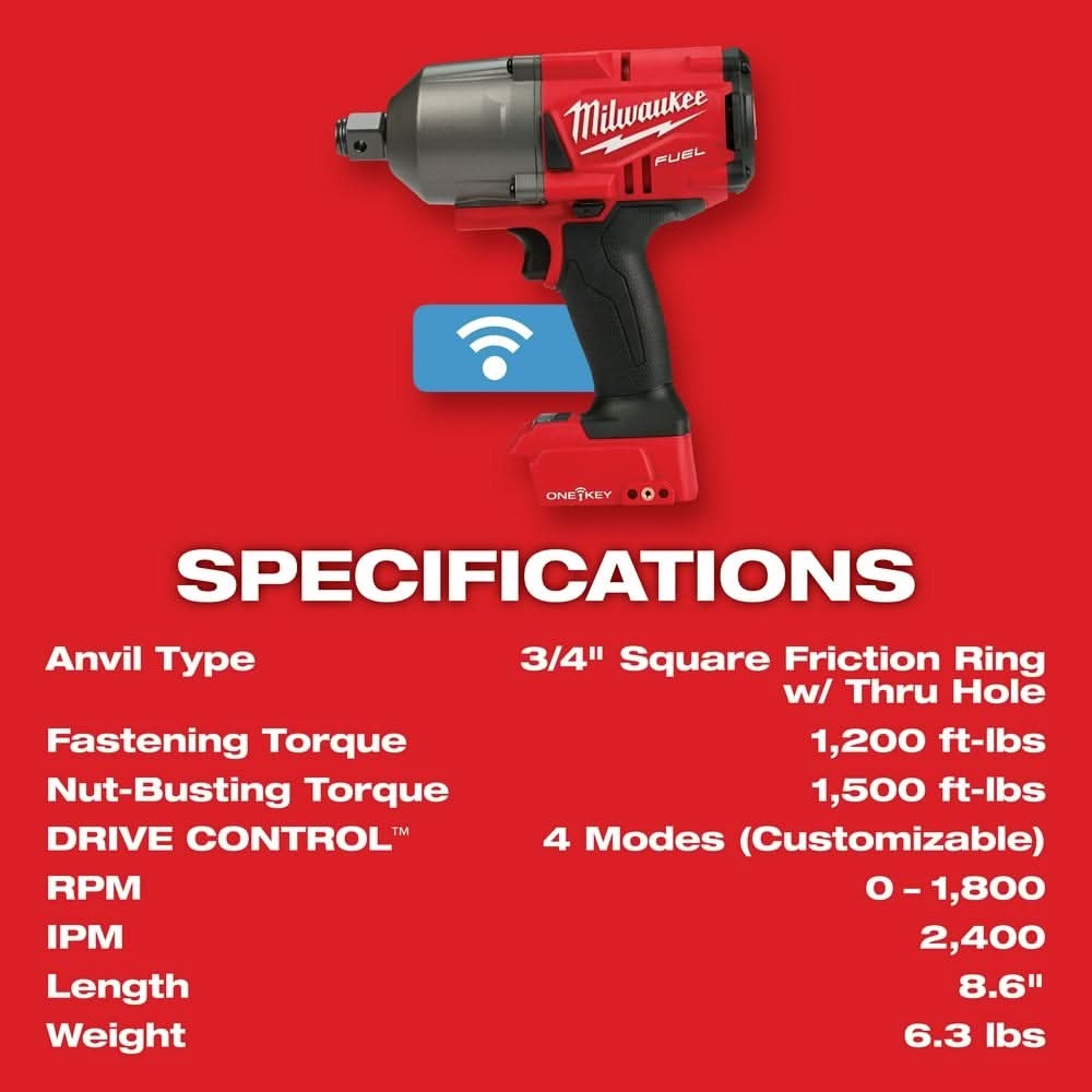 Milwaukee 2864-20 M18 Fuel W/ One-Key High Torque Impact Wrench 3/4" Friction Ring, Tool Only