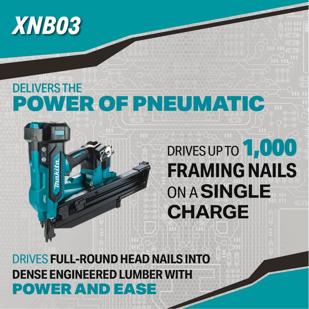 Makita XNB03M1 18V LXT Brushless 21-Degree Full Round Head 3-1/2-in. Framing Nailer 4.0Ah Kit