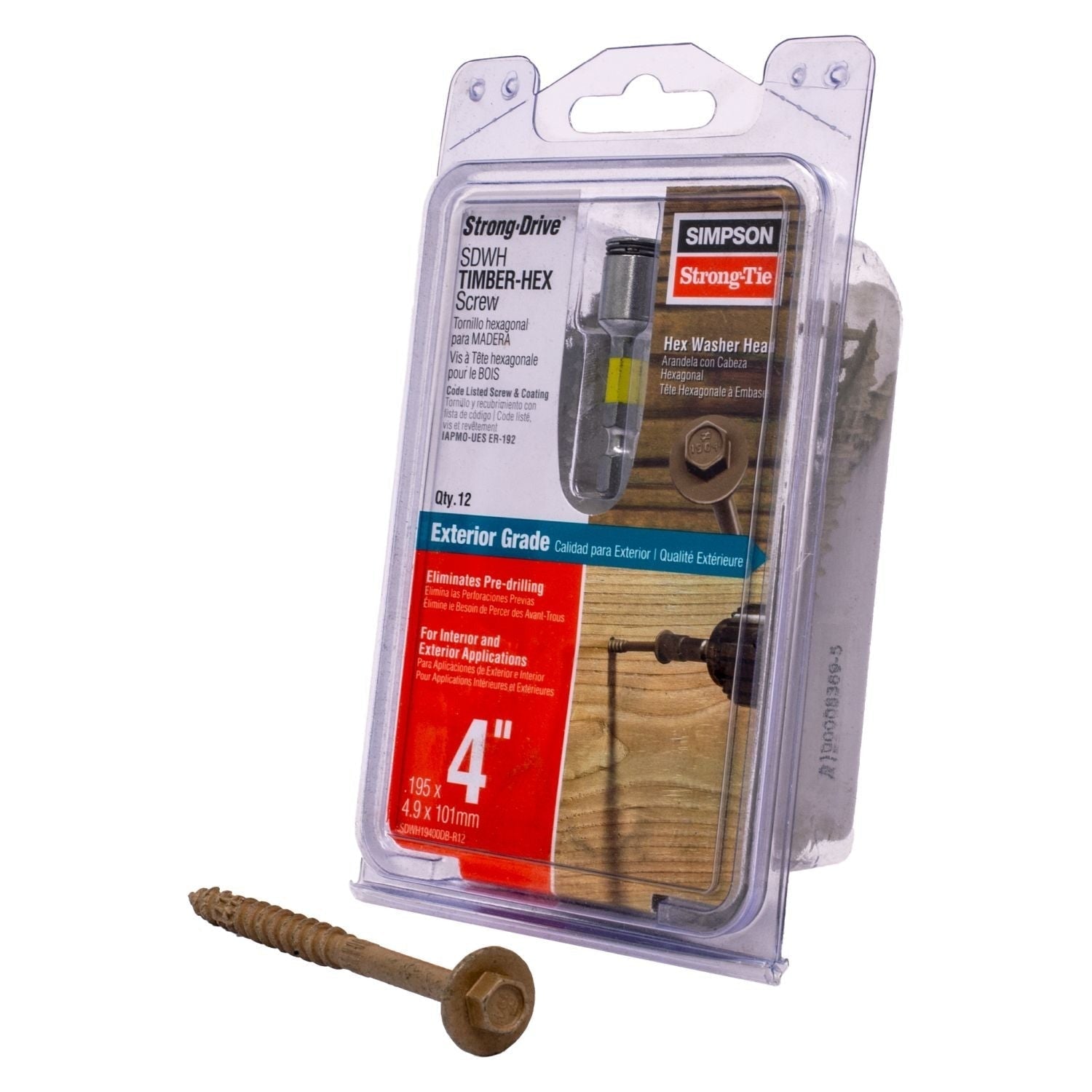 Simpson Strong-Tie SDWH19400DB-R12 Strong-Drive SDWH TIMBER-HEX Screw, 0.195-in. x 4-in. 5/16 Hex, DB Coating, Tan, 12-Pack