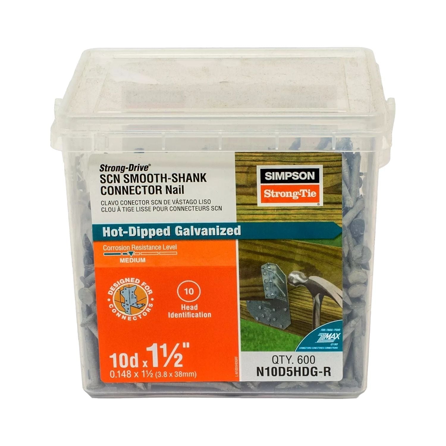 Simpson Strong-Tie N10D5HDG-R Strong-Drive SCN SMOOTH-SHANK CONNECTOR Nail, 1-1/2-in. x 0.148-in. HDG, 600-Pack