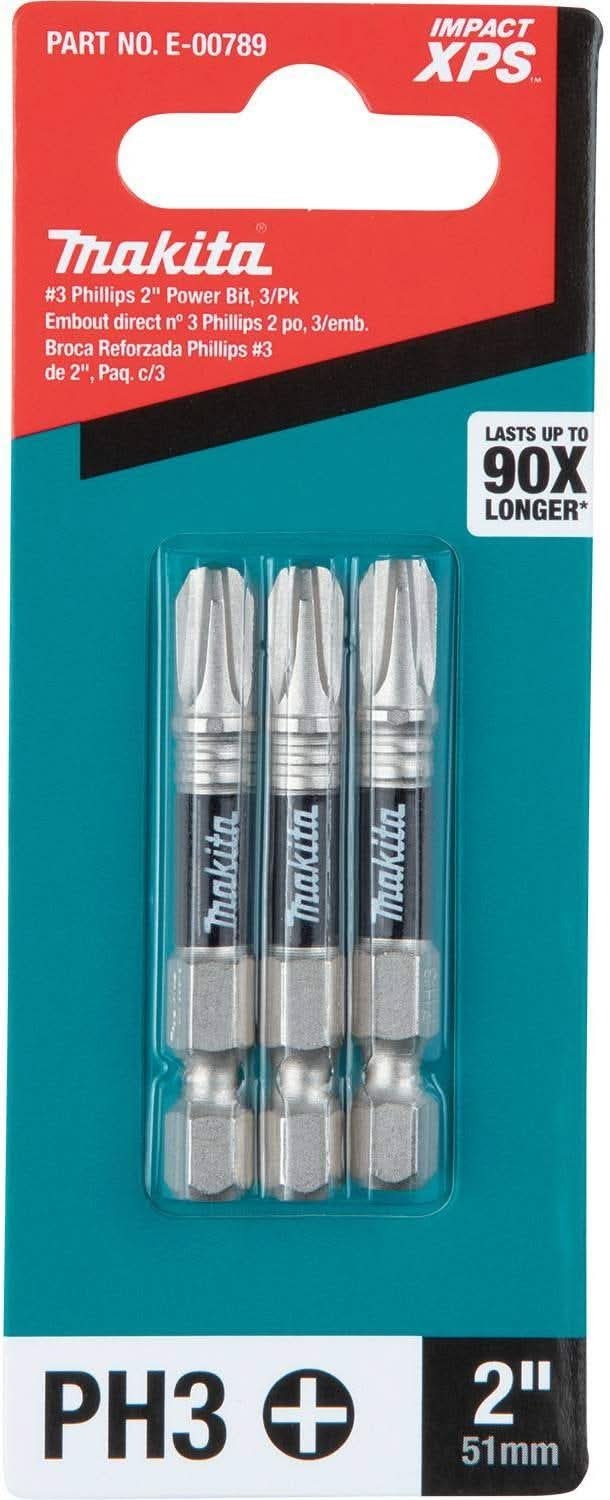 Makita E-00789 Impact XPS #3 Phillips 2" Power Bit, 3/pk