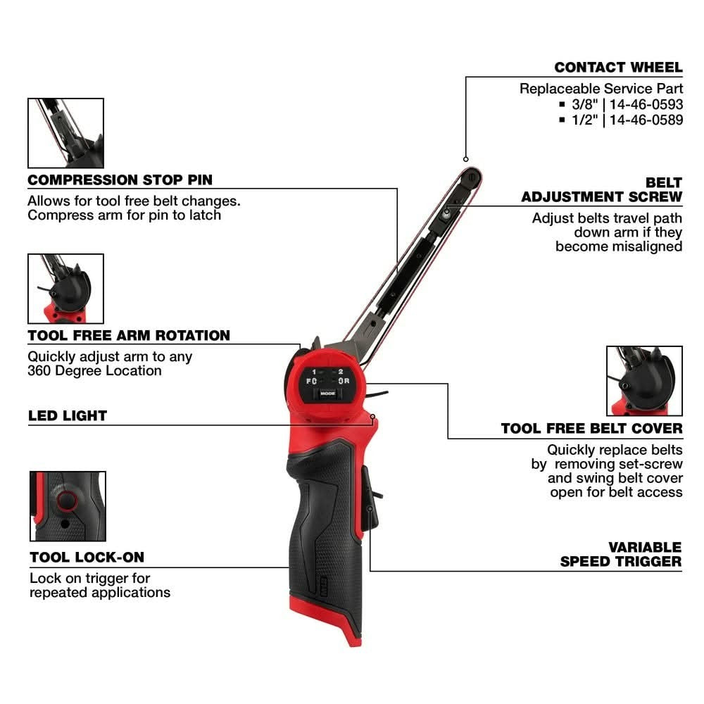 Milwaukee 2482-20 M12 FUEL 1/2" X 18" Bandfile Belt Sander, Tool Only