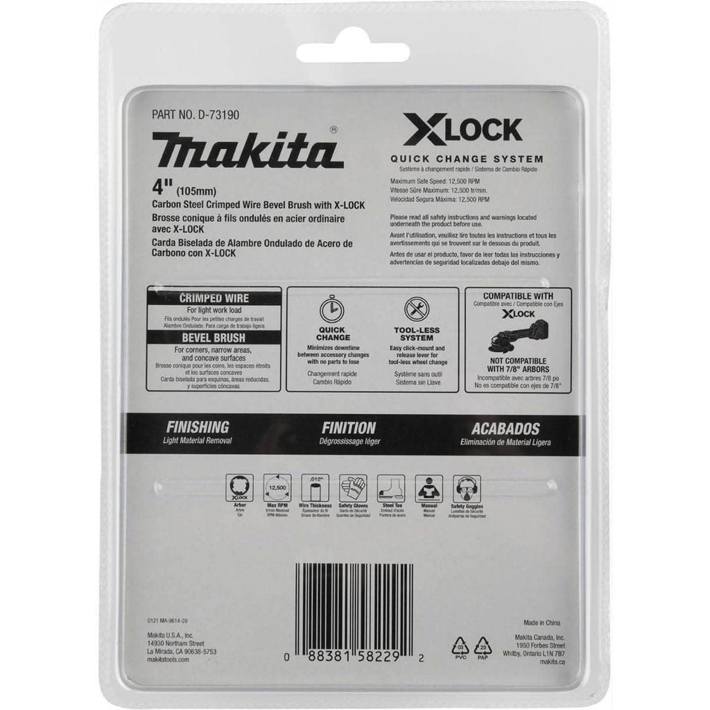 Makita D-73190 X-LOCK 4" Carbon Steel Crimped Wire Bevel Brush
