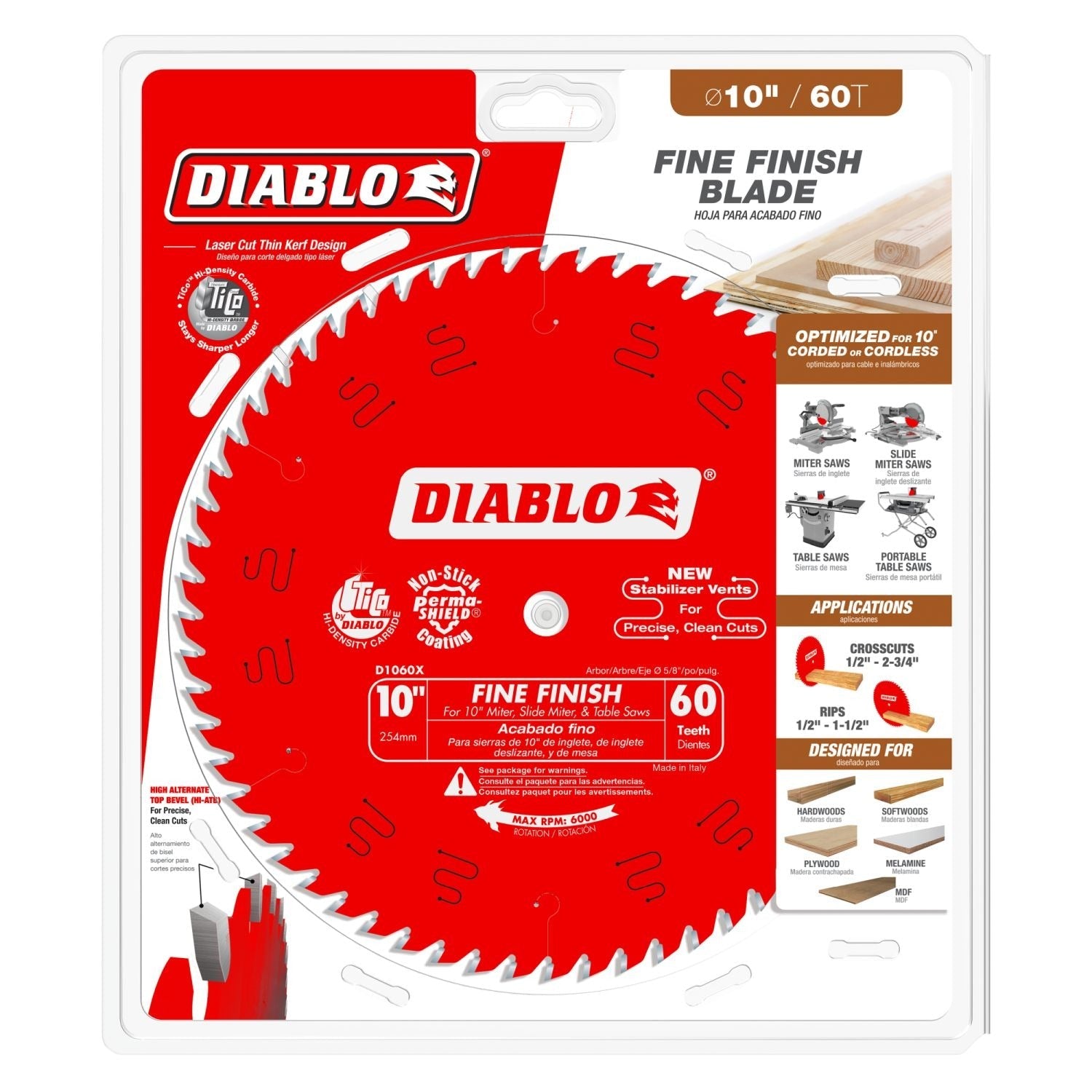 Diablo D1060X 10-in. x 60-Teeth Fine Finish Saw Blade for Wood