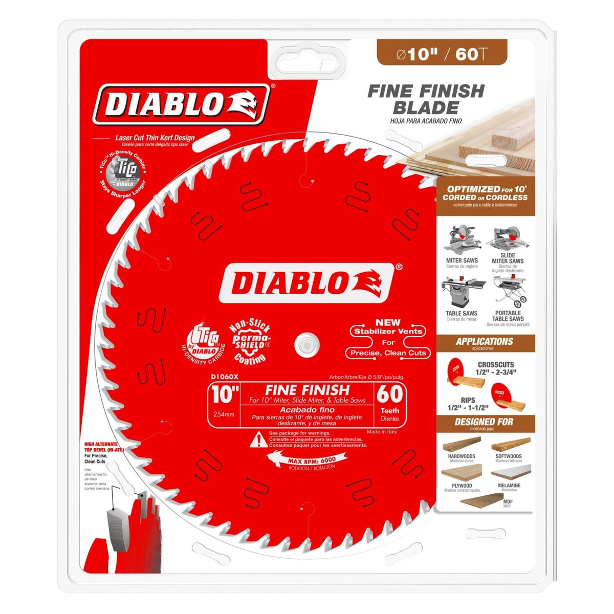 Diablo D1060X 10-in. x 60-Teeth Fine Finish Saw Blade for Wood