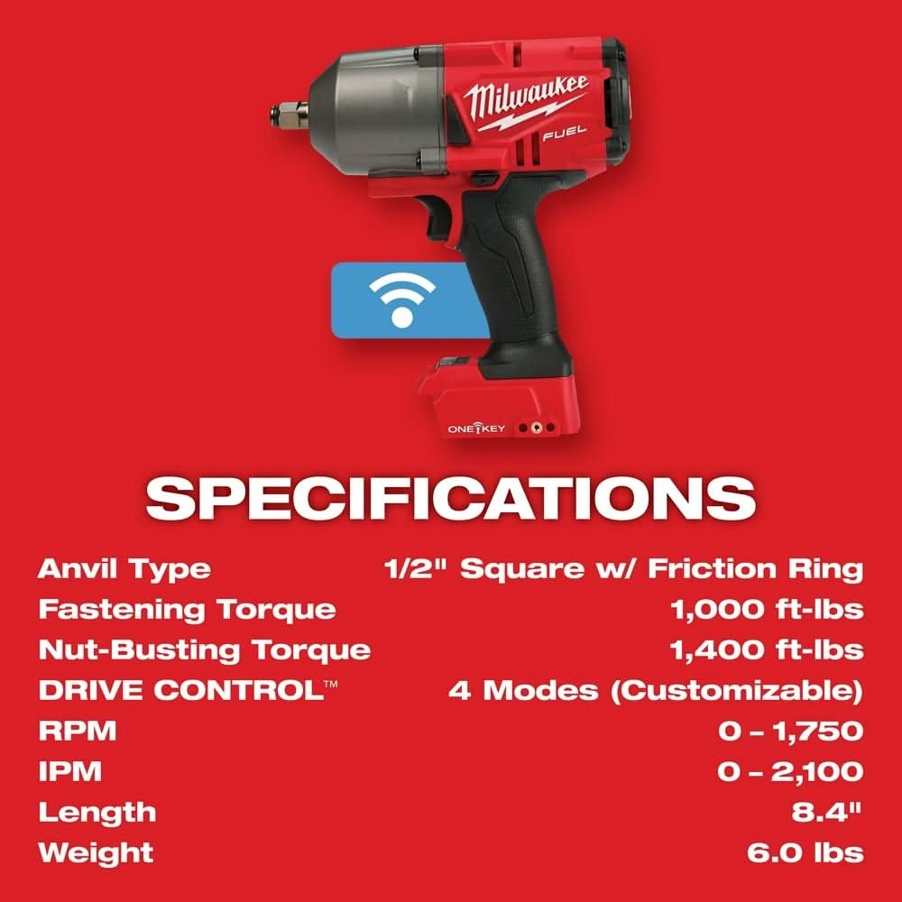 Milwaukee 2863-20 M18 Fuel W/ One-Key High Torque Impact Wrench 1/2" Friction Ring Bare Tool