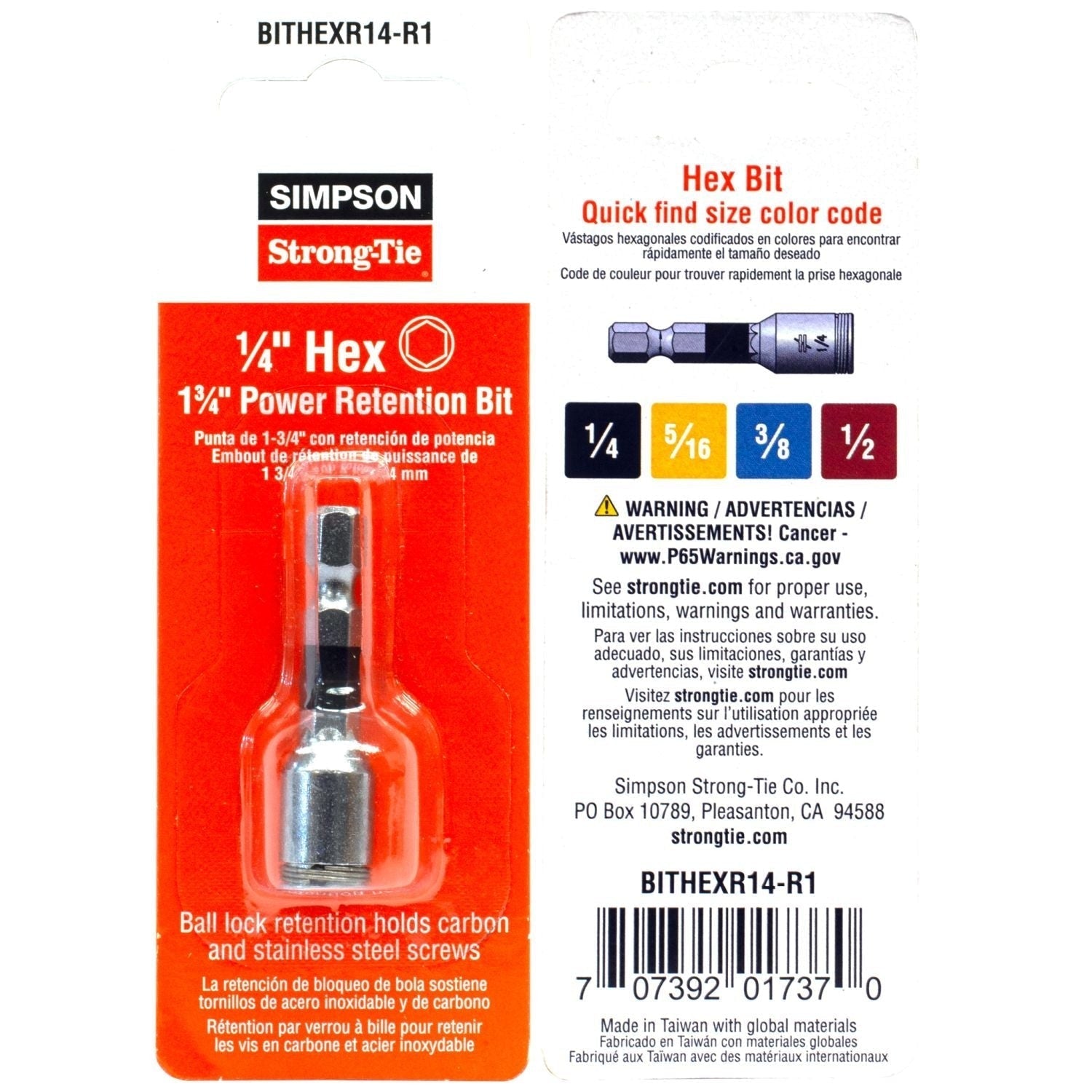 Simpson Strong-Tie BITHEXR14-R1 1/4-in. Hex Drive 1-3/4-in. Power Bit