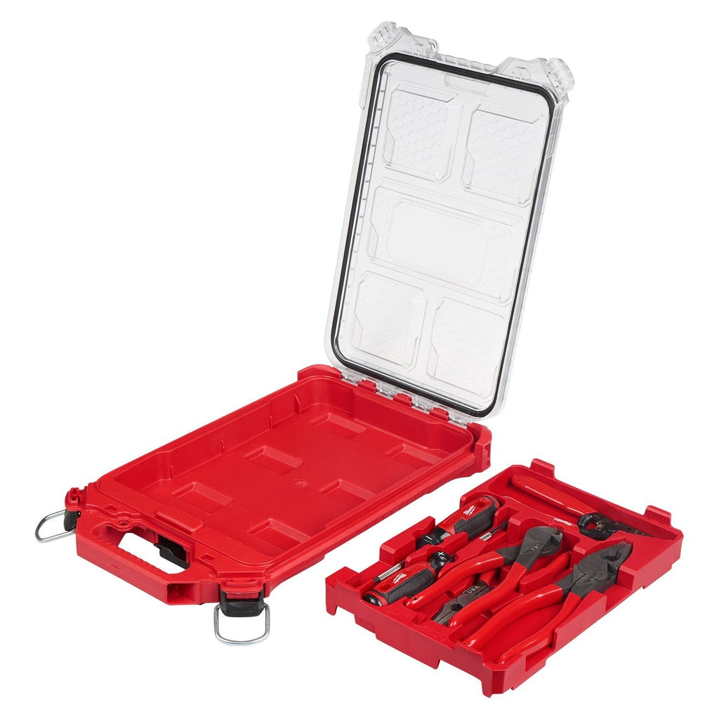 Milwaukee MT500-6P 6-Piece Dipped Grip Pliers, Wire Stripper, & Cushion Grip Screwdrivers PACKOUT Low-Profile Compact Organizer Set