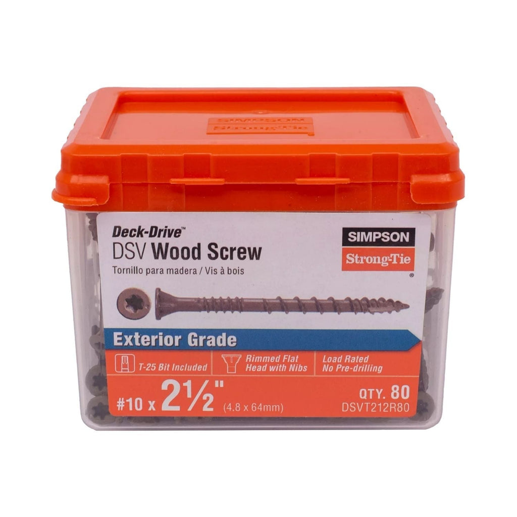 Simpson Strong-Tie DSVT212R80 Deck-Drive DSV WOOD Screw, #10 x 2-1/2-in. T25, Flat Head, Quik Guard, Tan, 80-Pack