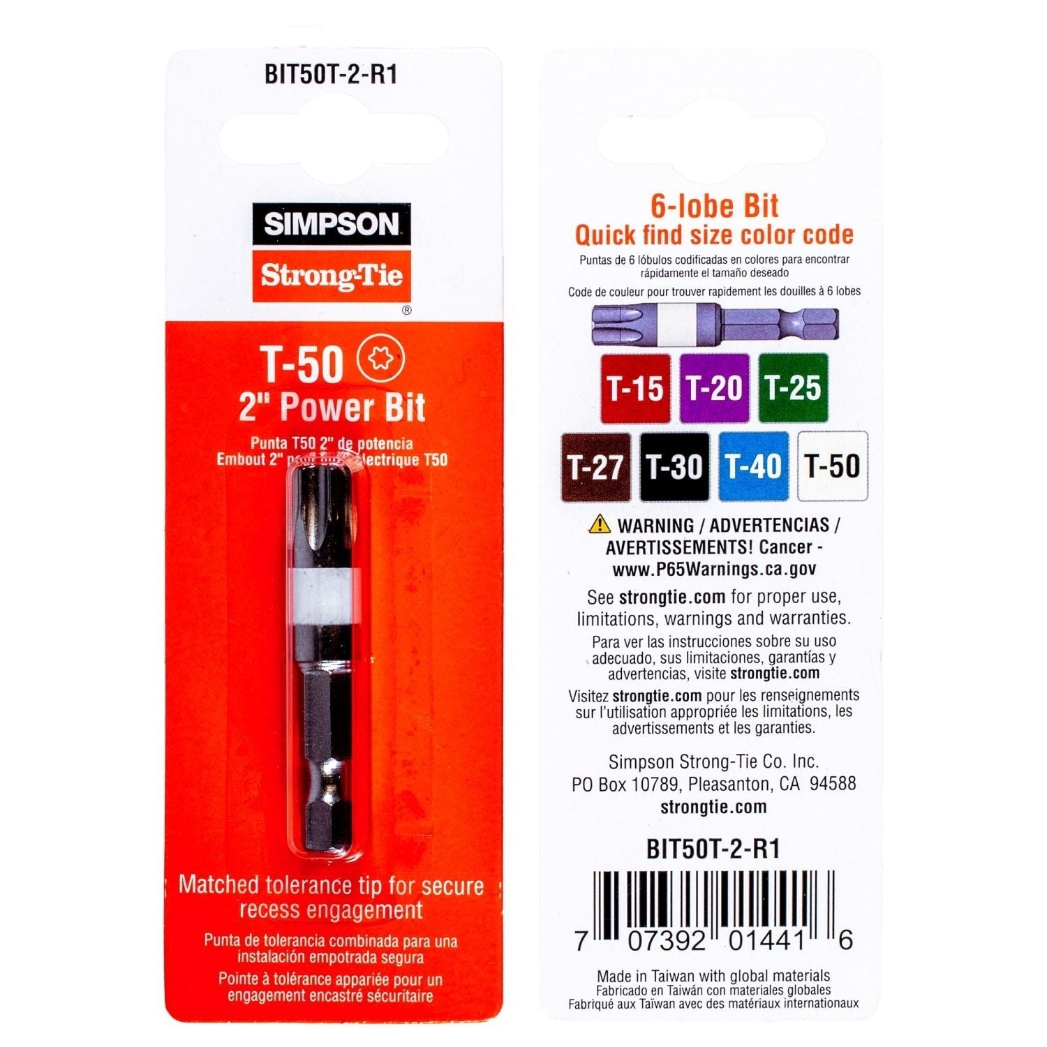 Simpson Strong-Tie BIT50T-2-R1 T50 6-Lobe Drive 2-in. Power Bit
